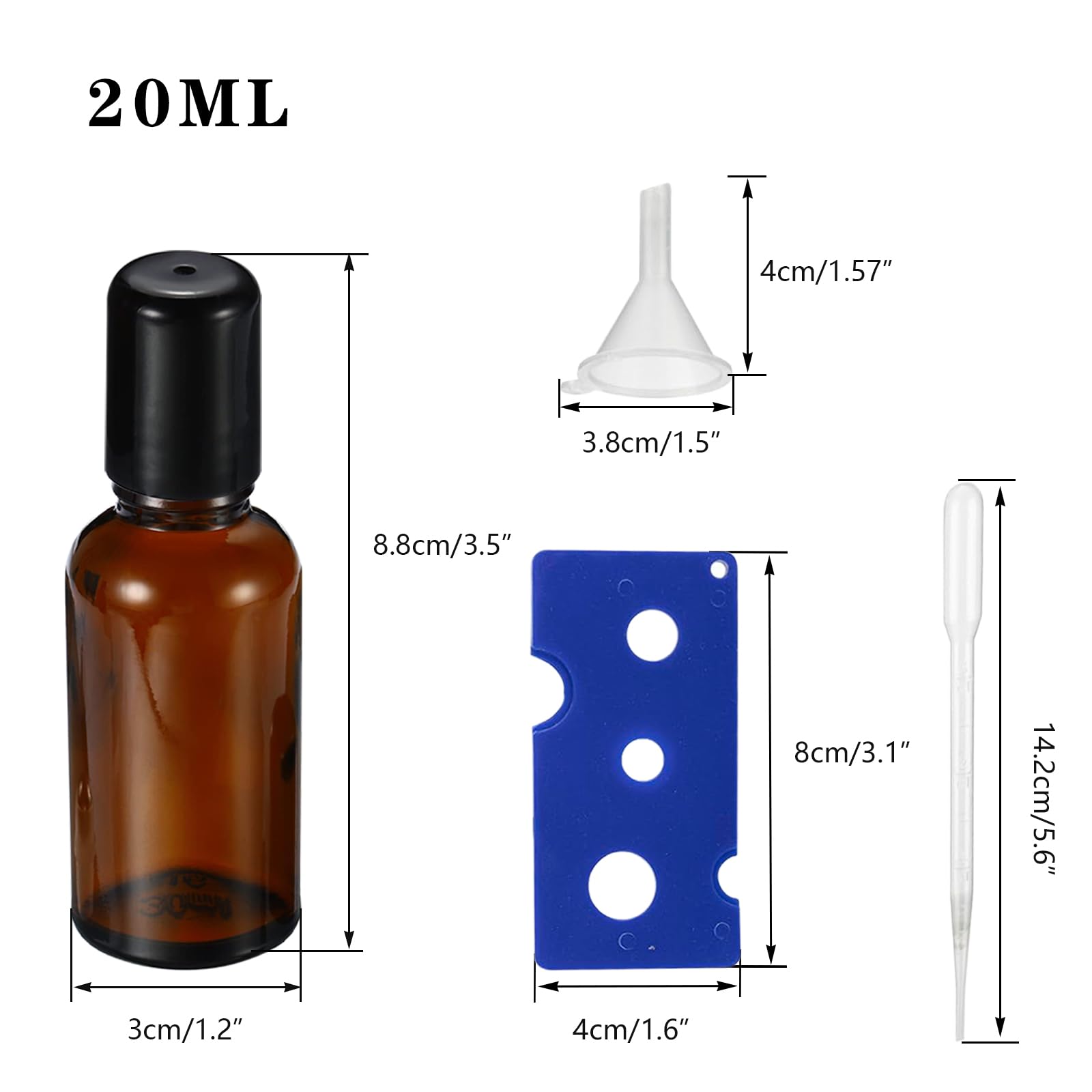 20ML Essential Oil Roller Bottles 4 Pack - Amber Glass Roll On Bottles with Stainless Steel Roller Balls for Perfume, Aromatherapy & DIY Blends - Includes Opener, Funnel & Dropper - Perfect for Travel, Gifts & Home Use