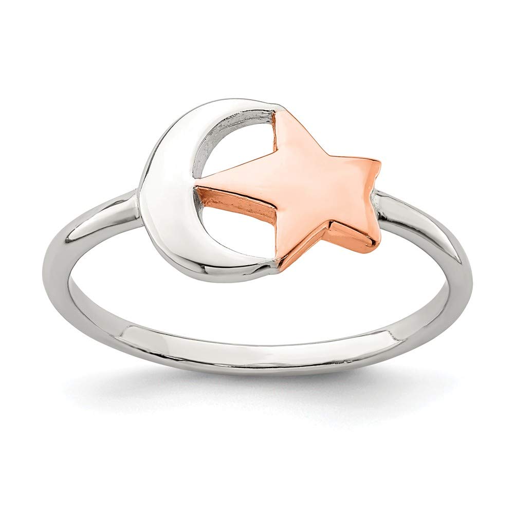925 Sterling Silver Rose Gold Moon & Star Ring for Women - Elegant Celestial Jewelry for Everyday Wear, Gift Giving & Boho Fashion