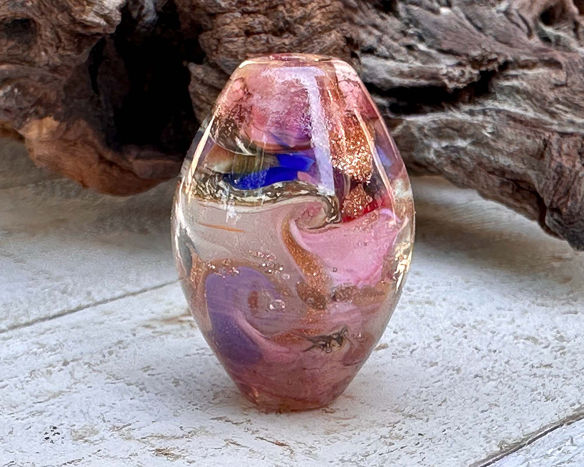 Pink Gold Aventurine Lampwork Focal Bead SRA - Handmade Glass Beads for Jewelry Making, DIY Crafts, Bracelets & Necklaces