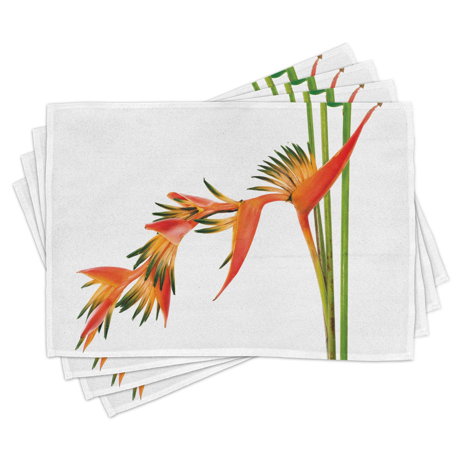 Ambesonne Floral Place Mats Set of 4 - Tropical Flowers Jungle Print Washable Fabric Placemats for Dining Table & Kitchen Decor in Green & Orange | Perfect for Dinner Parties, Holiday Gatherings & Home Styling