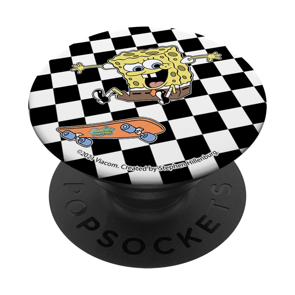 SpongeBob SquarePants Checker Skateboard Design PopSocket - Swappable Grip for Phones & Tablets - Perfect for Skateboarding Fans & Cartoon Lovers
