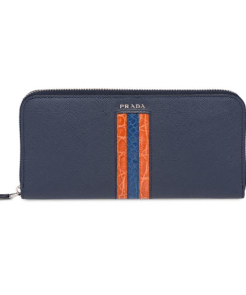 Prada Saffiano & Crocodile Leather Pouch - Orange & Blue Luxury Wallet for Women | Perfect for Everyday Use, Travel & Gift Giving