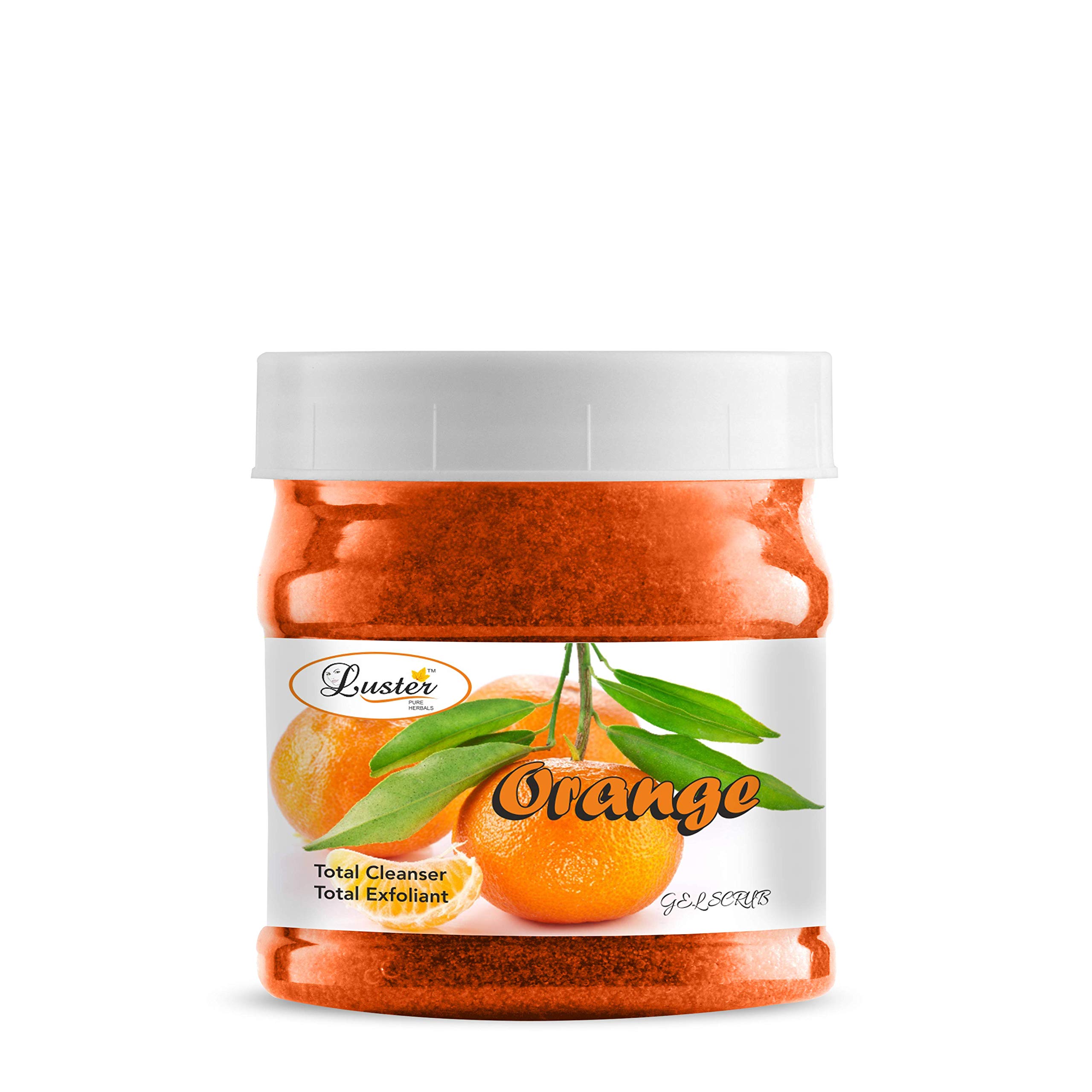 Luster Orange Face & Body Gel Scrub with Orange Extracts | Extra Cleansing Formula for Women & Men | Paraben & Sulfate Free Exfoliator (500ml) | Perfect for Daily Skincare Routine & Post-Workout Refreshment