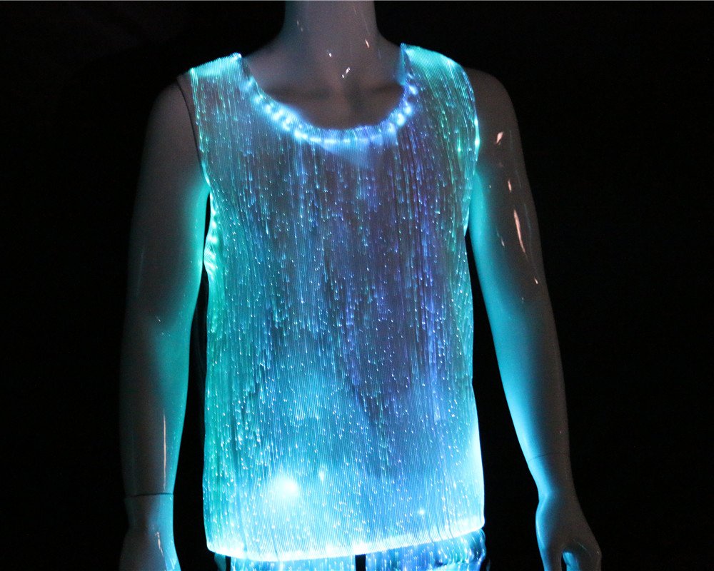 LED Fiber Optic Light Up Tank Top for Men - App Controlled RGB Rave Shirt, Festival & Hip Hop Performance Wear (XL, White) - Perfect for EDM Concerts, Nightclubs and Glow Parties