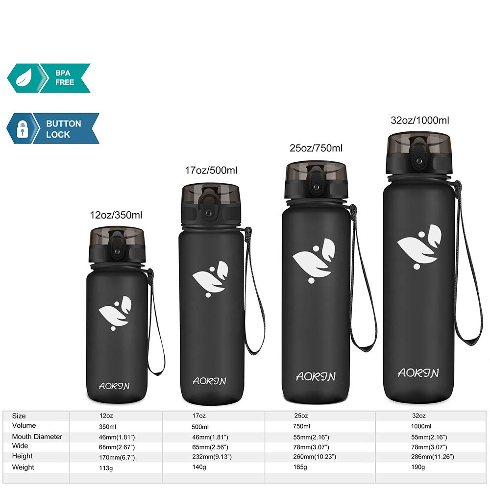 AORIN BPA-Free Tritan Leak-Proof Sports Water Bottle - 350ml/500ml/750ml/1L for Adults & Kids - Ideal for Fitness, Running, Yoga, Cycling & Outdoor Activities - Stay Hydrated at Gym, School or Hiking