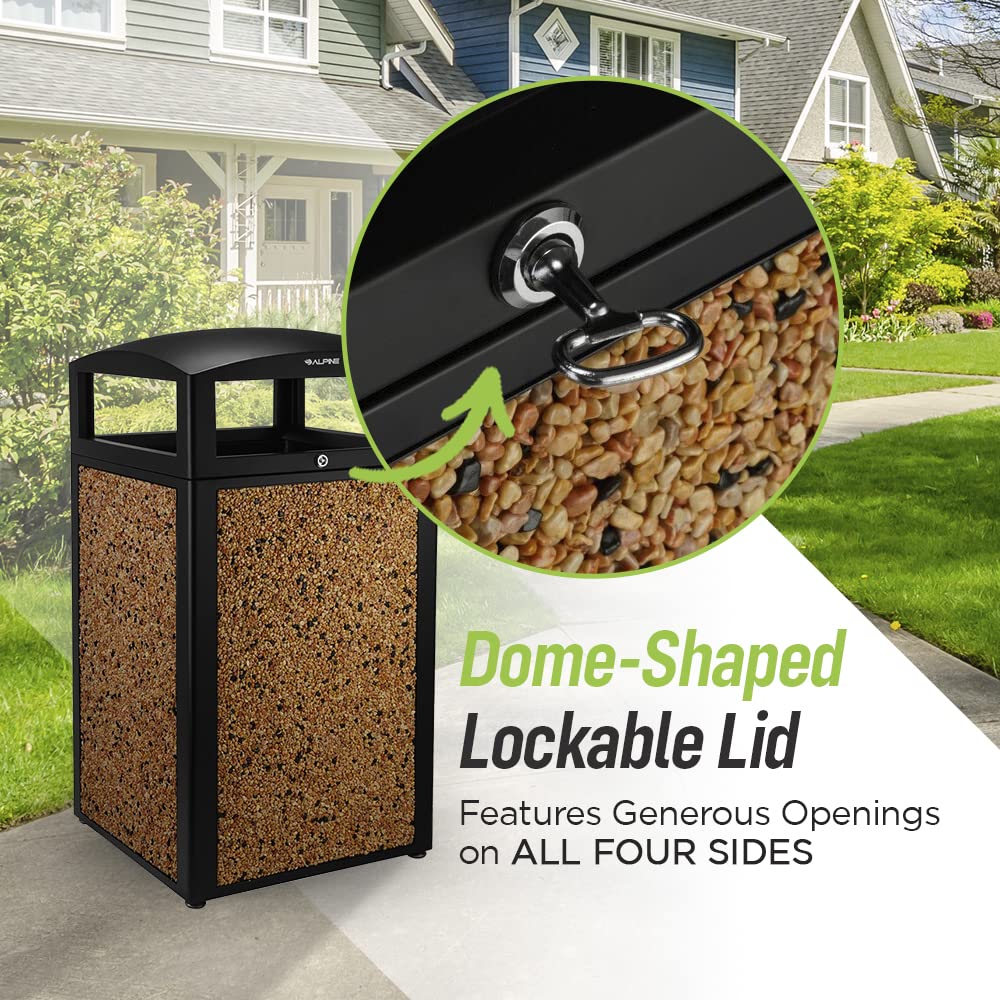 40 Gallon Heavy Duty Metal Commercial Trash Can with Locking Lid - Indoor & Outdoor Garbage Bin for Patio, Pool, Deck, Office - Durable Removable Bin & Stone Panel Design for Modern Spaces