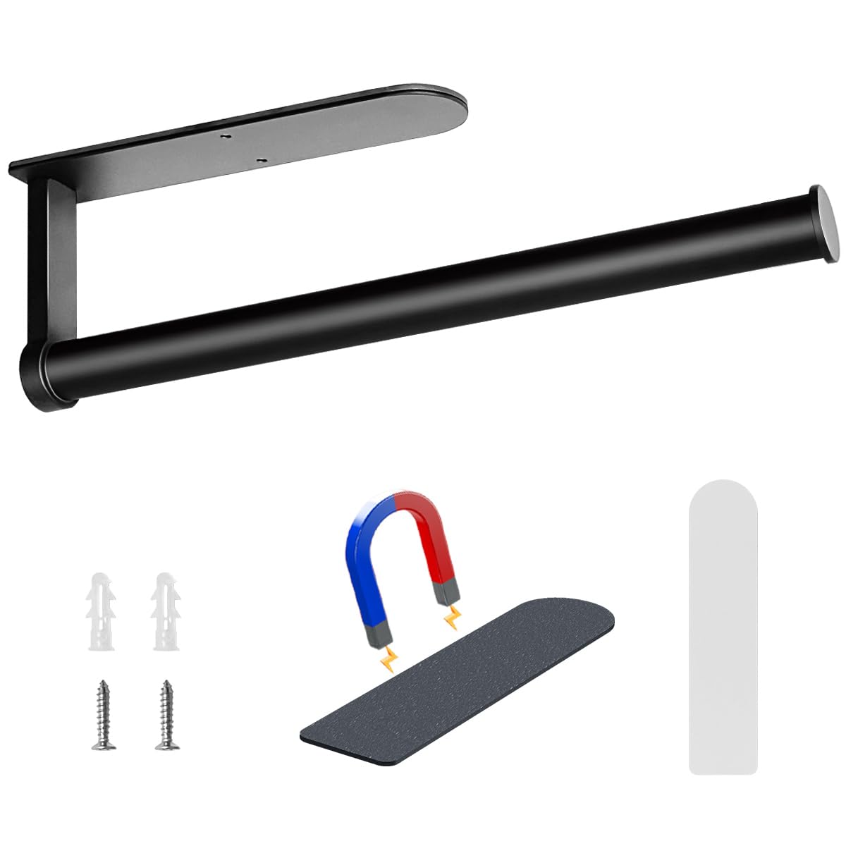 OBODING 3-in-1 Magnetic Paper Towel Holder - Strong Magnetic Backing for Kitchen, Refrigerator, Grill, Garage, Toolbox & RV - Space-Saving Black Kitchen Organizer - Perfect for Cooking, Camping & DIY Projects