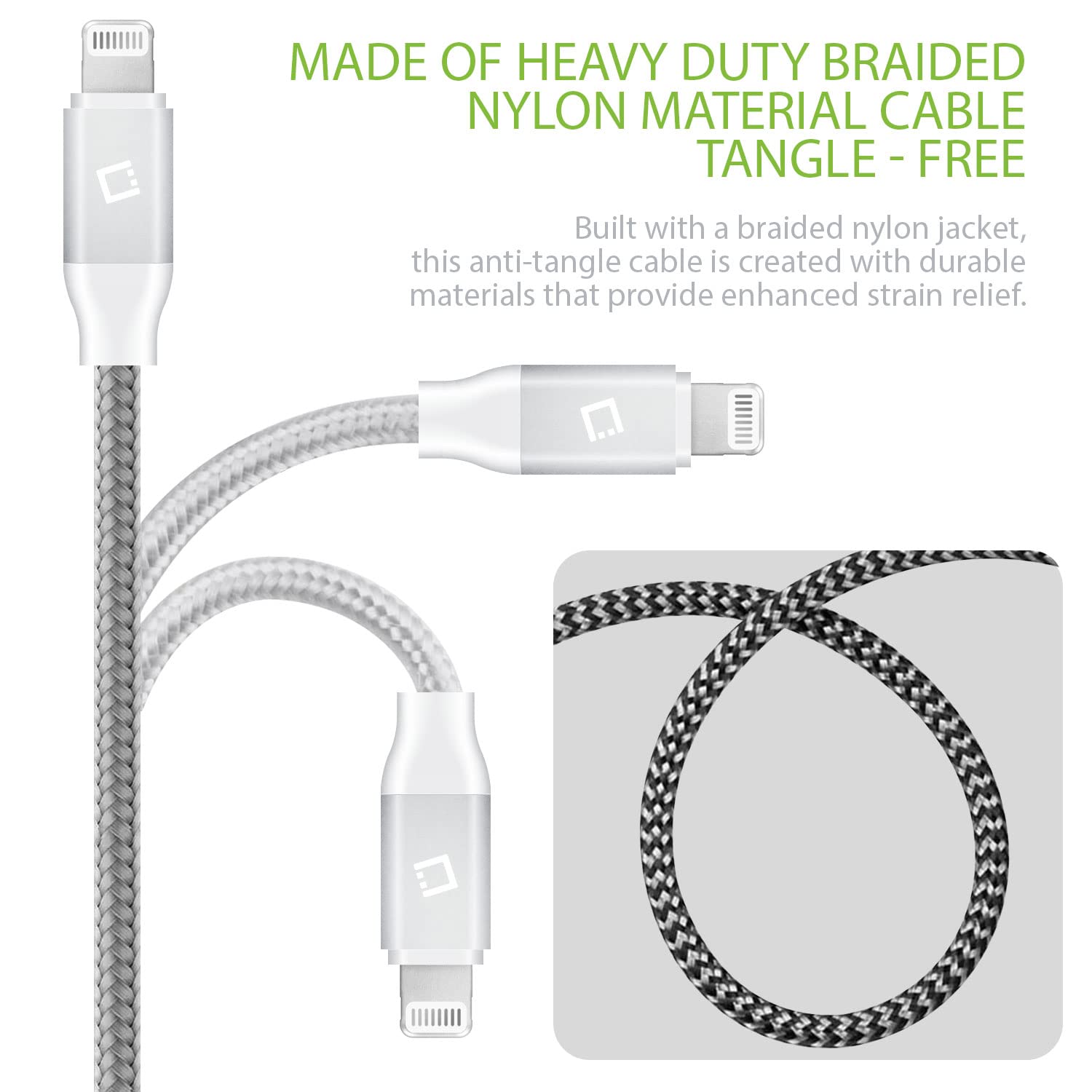 Heavy-Duty Nylon Braided Lightning Cable 10FT - Apple MFi Certified Charging Cord for iPhone 14/13/12/11/X/8/7 - Durable Fast Charging USB Cable for Home, Office, Car & Travel