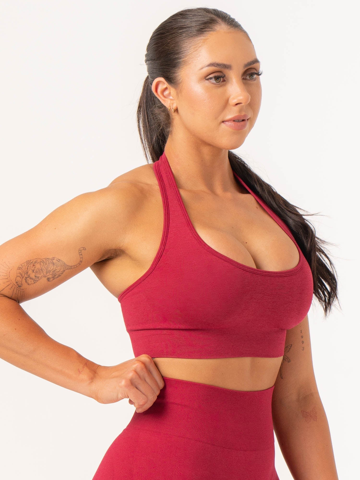Contour Halter Bra - Wireless Support, Comfortable Fit, Berry Marl - Perfect for Yoga, Workouts & Everyday Wear