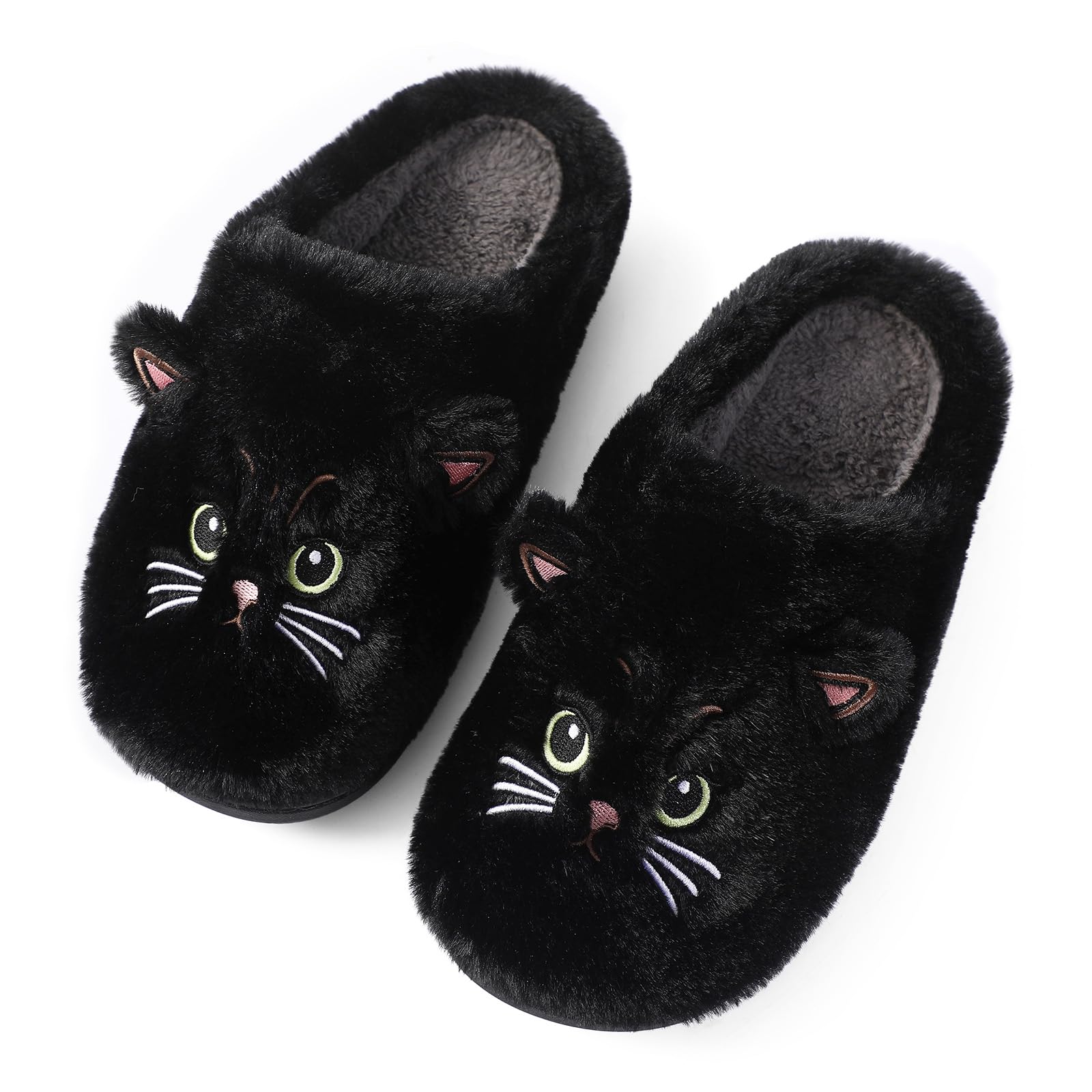Puimentiua Cat Slippers for Women & Men - Cozy Fluffy Animal House Slippers, Warm Funny Preppy Indoor Slides - Perfect for Home, Lounge & Gift Giving