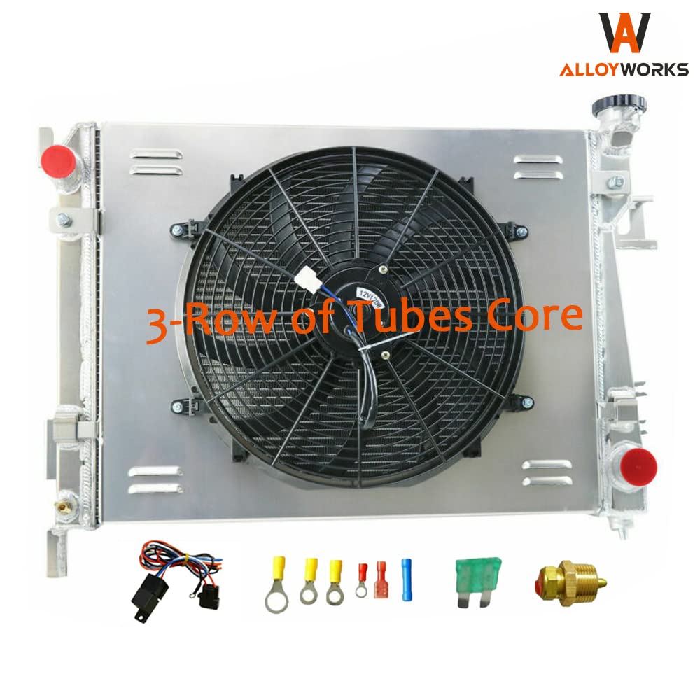 ALLOYWORKS 3-Row Full Aluminum Radiator with Shroud Fan & Relay Kit for 2004-2009 Dodge Ram 1500/2500/3500 5.7L V8 HEMI - Heavy Duty Cooling Upgrade for Towing, Off-Road & High-Performance Driving