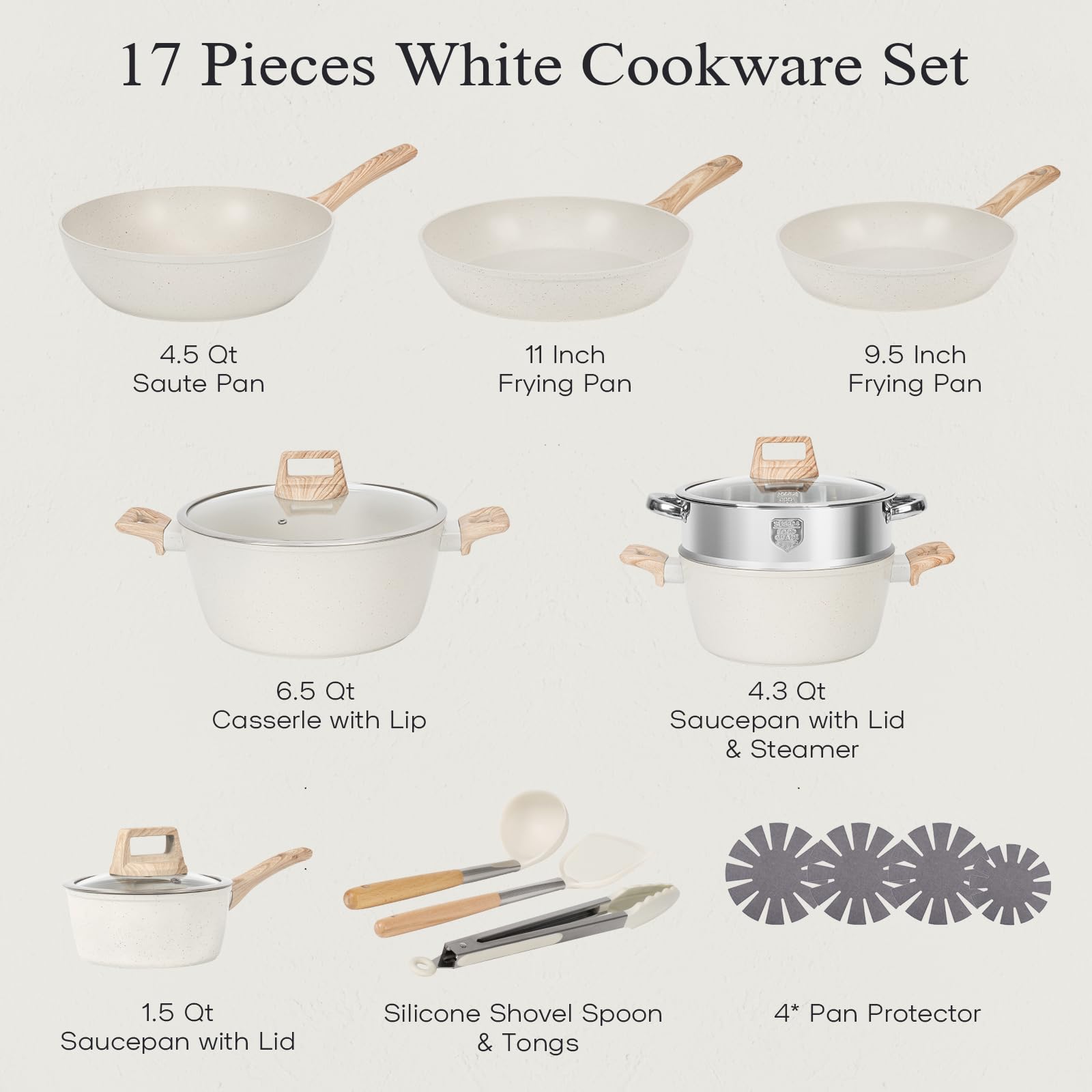 **17-Piece Nonstick Pots and Pans Set - PFOS/PFOA Free Granite Coating Induction Cookware with Stay-Cool Handles & Silicone Tools - Perfect for Home Cooking, Baking & Family Meals**