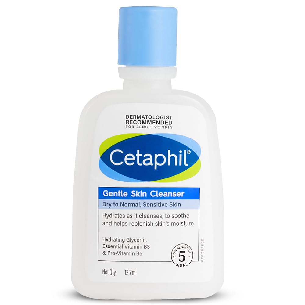 Cetaphil Gentle Skin Hydrating Face Wash Cleanser - Paraben & Sulfate Free with Niacinamide & Vitamin B5 for Dry, Normal & Sensitive Skin - 125ml | Daily Facial Cleanser for Soft, Smooth & Hydrated Skin