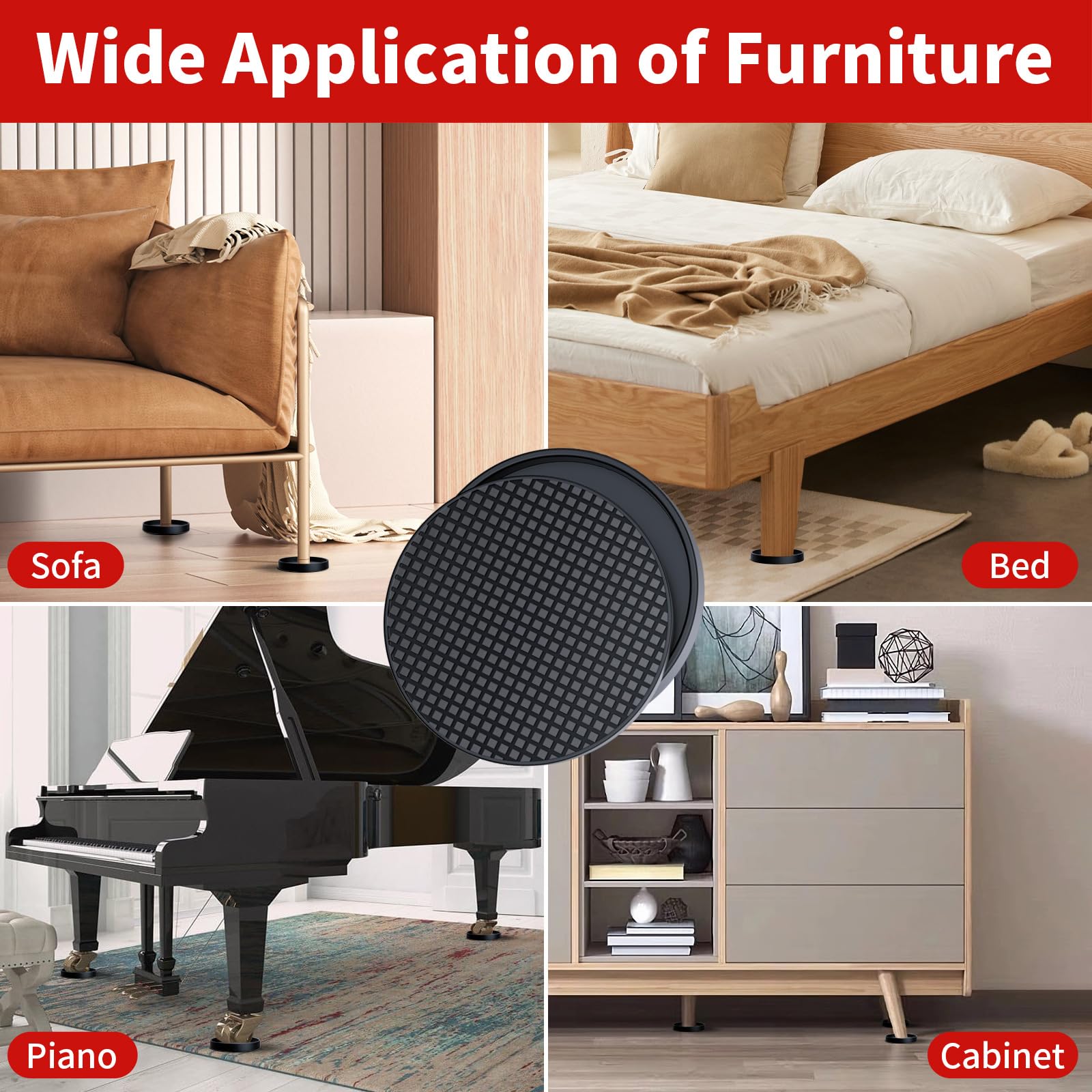 Non Slip Furniture Coasters - 2.5 Inch Round Rubber Furniture Pads for Hardwood Floors, 8 Pack Anti-Slide Furniture Feet Protectors for Bed, Couch, Chair - Perfect for Home, Office & Moving Protection (Black)