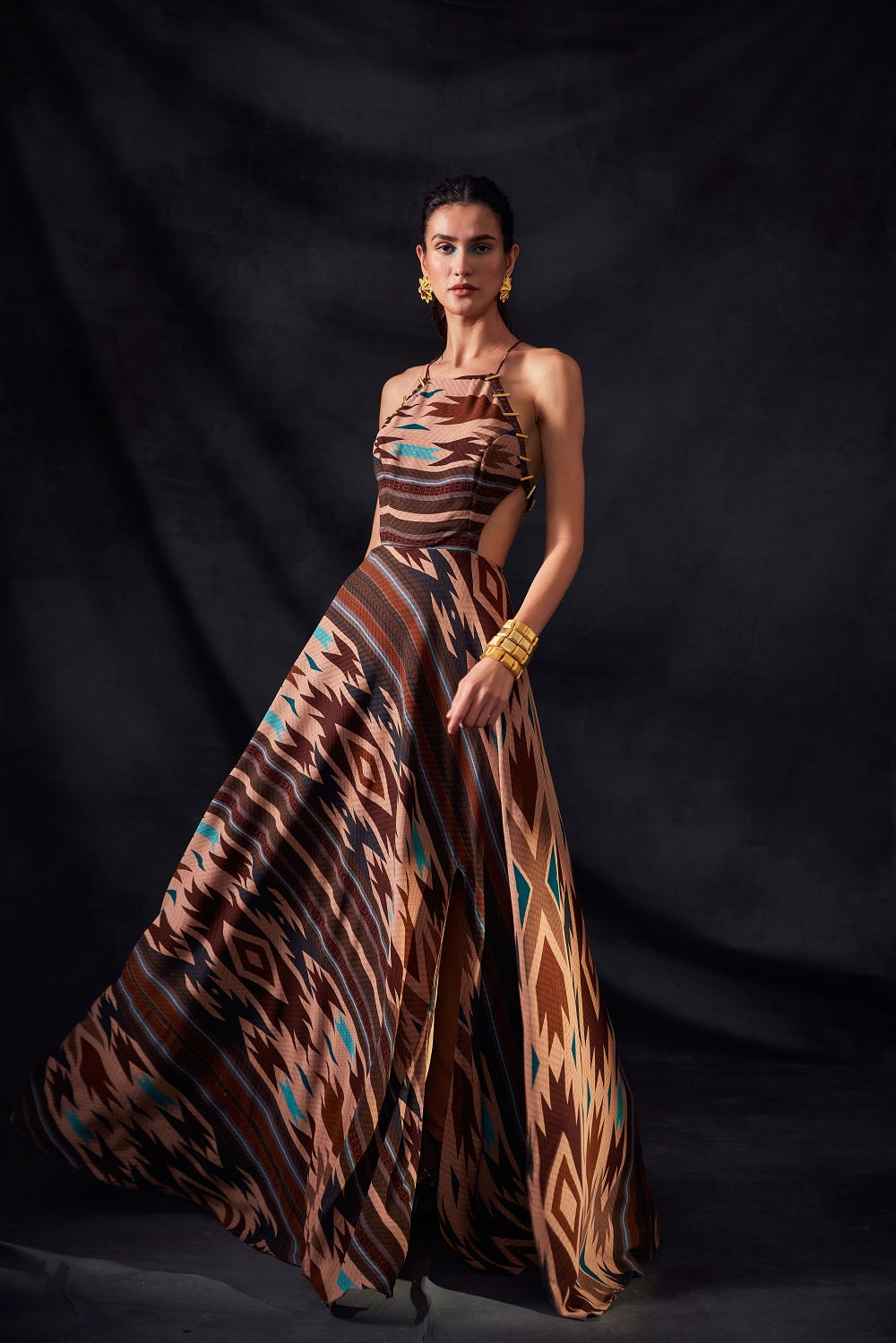 Stylish Aztec Print Cut-Out Maxi Dress for Women | Boho Chic Summer Beach Dress | Perfect for Vacations, Music Festivals & Date Nights