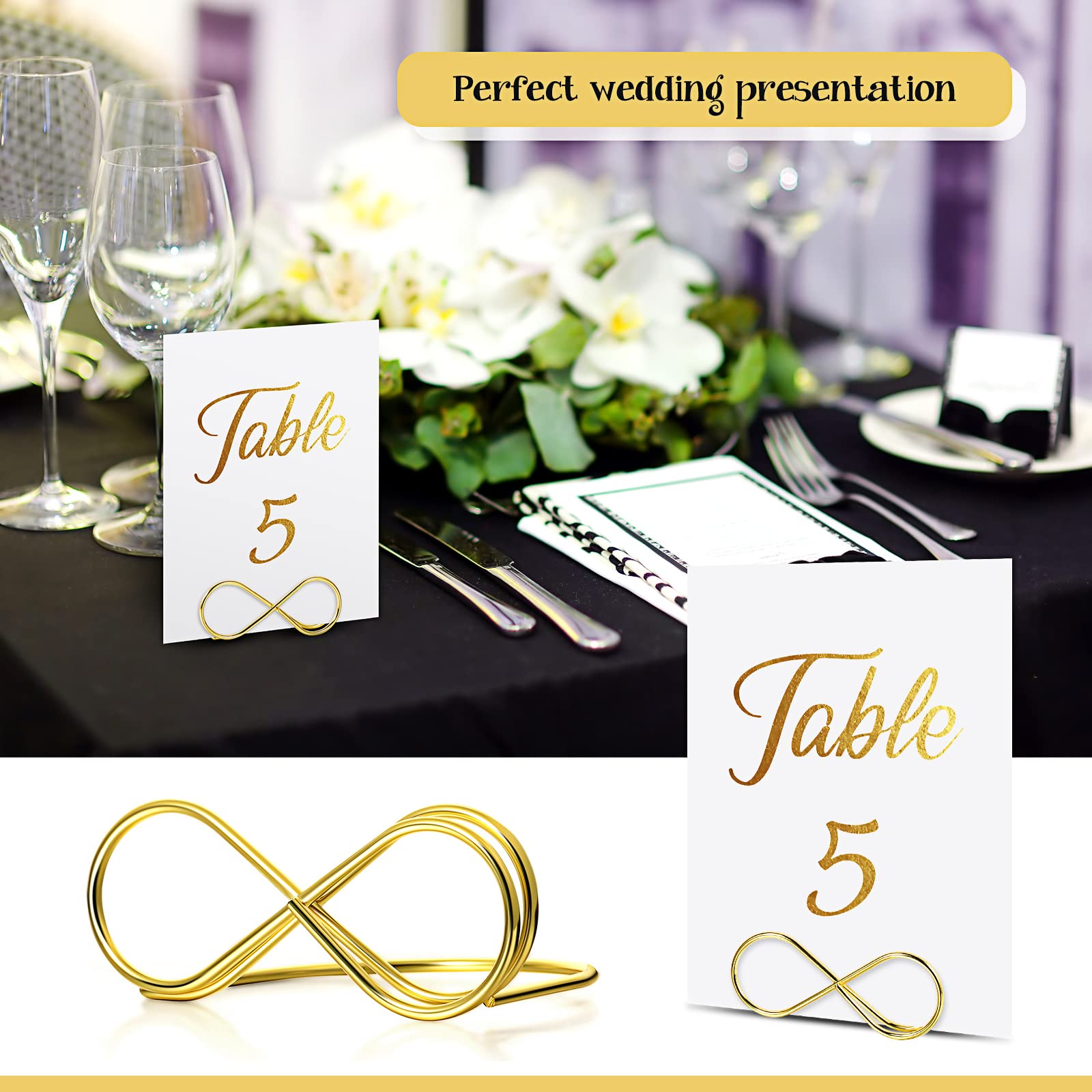 52 Pcs Gold Wedding Table Number Signs with Holder Stands - Elegant Table Seating Labels & Place Card Holders for Wedding Reception, Banquet, and Event Decor
