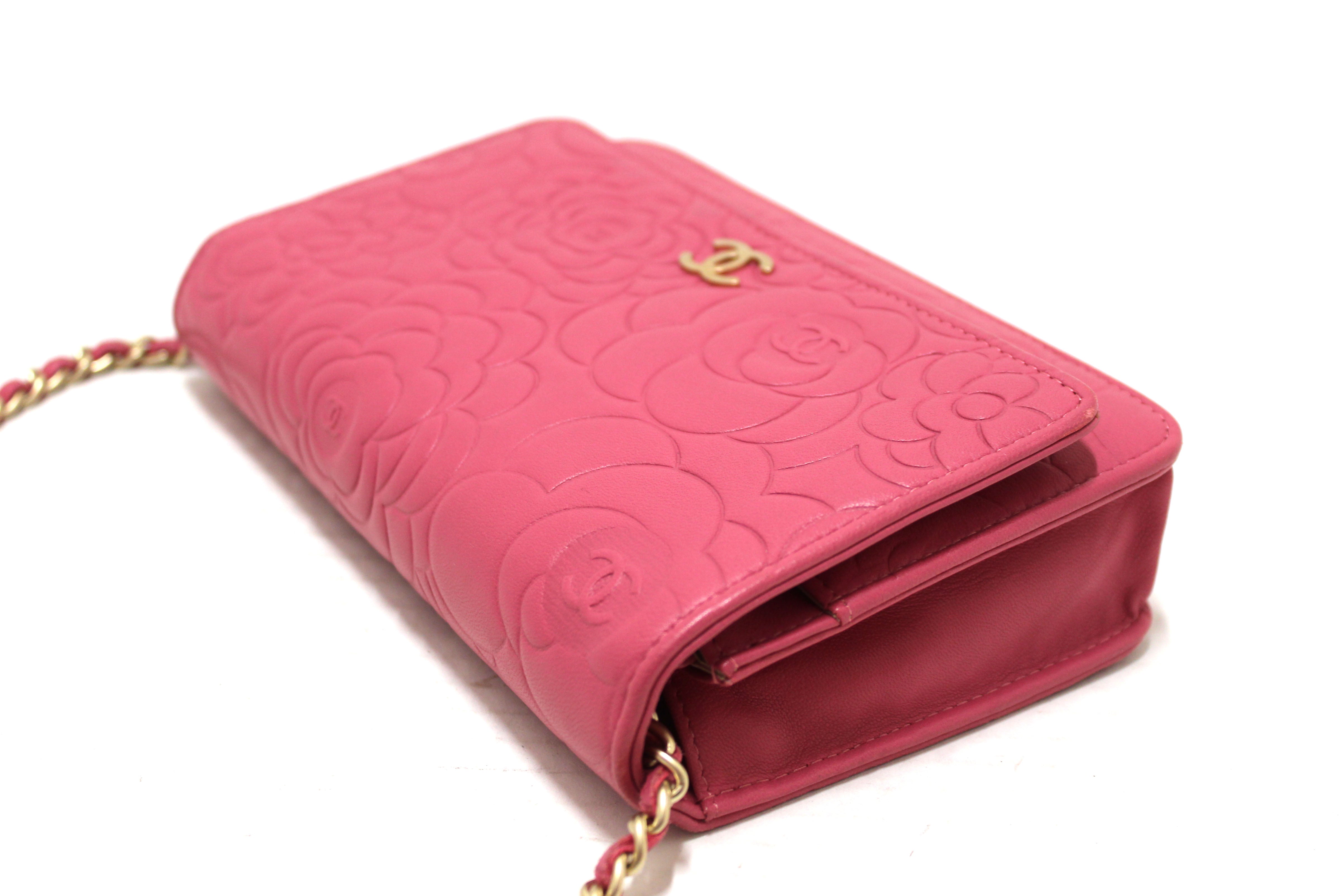 Authentic Chanel Pink Camellia Lambskin Leather Wallet On Chain Clutch Bag - Luxury Designer Crossbody Purse for Women, Perfect for Evening Parties & Special Occasions