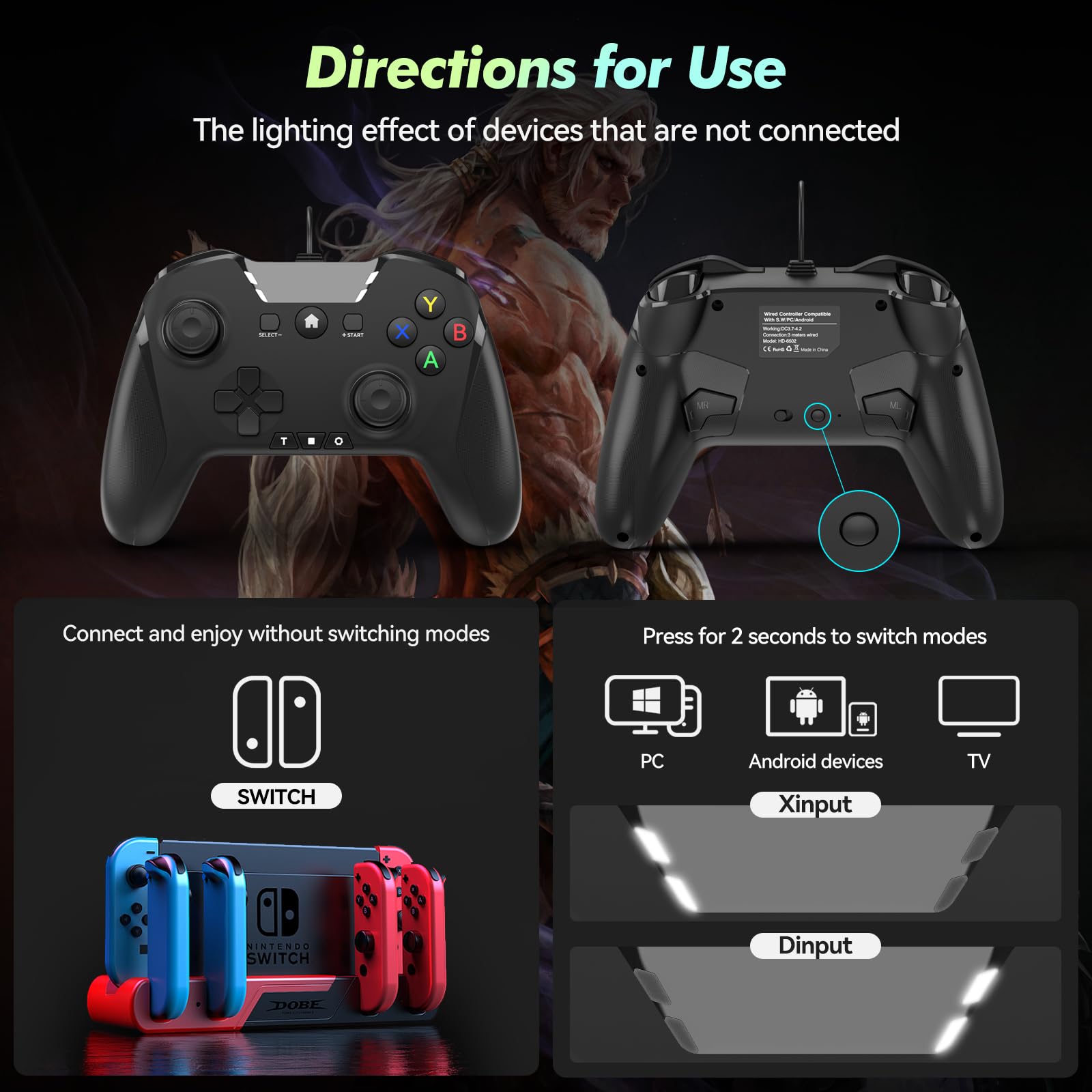 Wired PC Gaming Controller - Compatible with Steam, Android, Nintendo Switch & Tesla | Pro Gamepad with Dual Vibration, Turbo, Macros & Screenshot | No Battery Required | Perfect for Steam Games, Mobile Gaming & Tesla Arcade