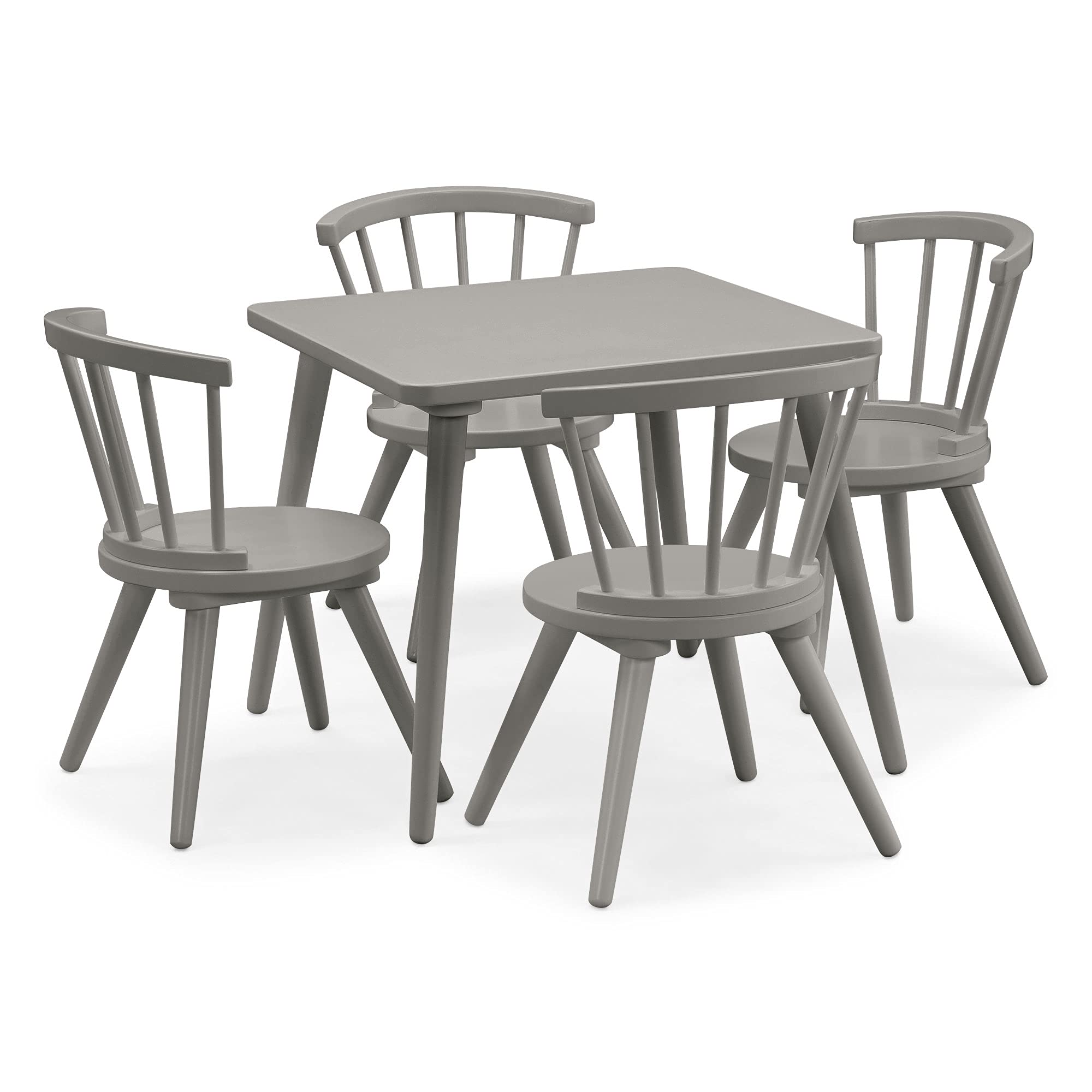 Delta Children Windsor Kids Wood Table and Chair Set (4 Chairs Included) - Perfect for Arts & Crafts, Snack Time, Homeschooling & Homework - Durable Grey Wooden Furniture for Playroom, Classroom or Daycare