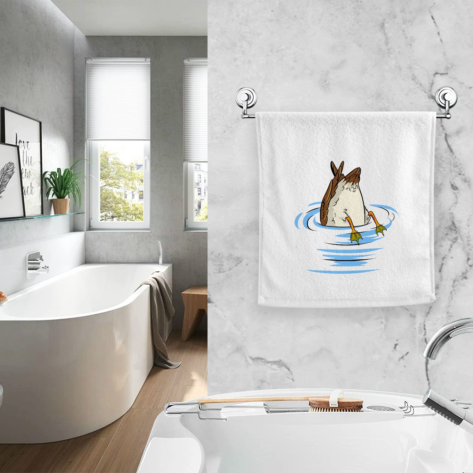 Soft Cotton Face Wash Towels - Funny Duck Into The Pond Bird Bath Hand Towels (Set of 2, 16x30 Inches) for Gym, Bathroom & Guest Shower - Perfect for Workout, Spa & Home Decor