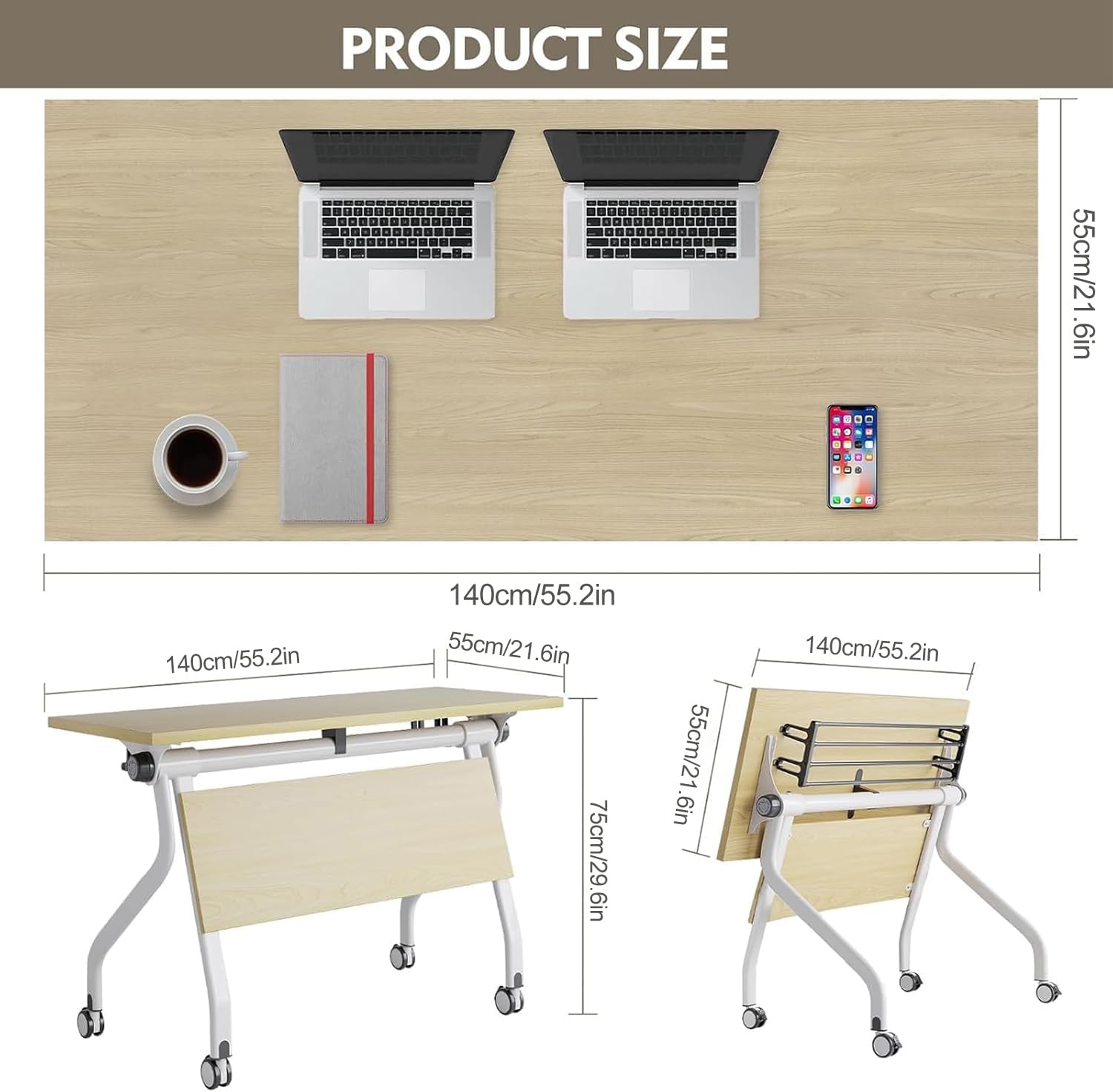 6-Pack Folding Conference Tables with Wheels - Modern Mobile Flip Top Training Tables for Office & Meeting Rooms | Foldable Workstation for Business Meetings, Seminars & Training Sessions