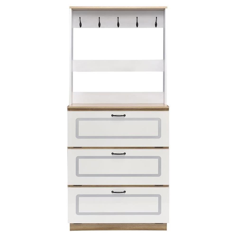 Acme Hewett 10-Hook Wooden Shoe Storage Cabinet - Light Oak & White Shoe Organizer for Entryway, Closet, or Mudroom Organization