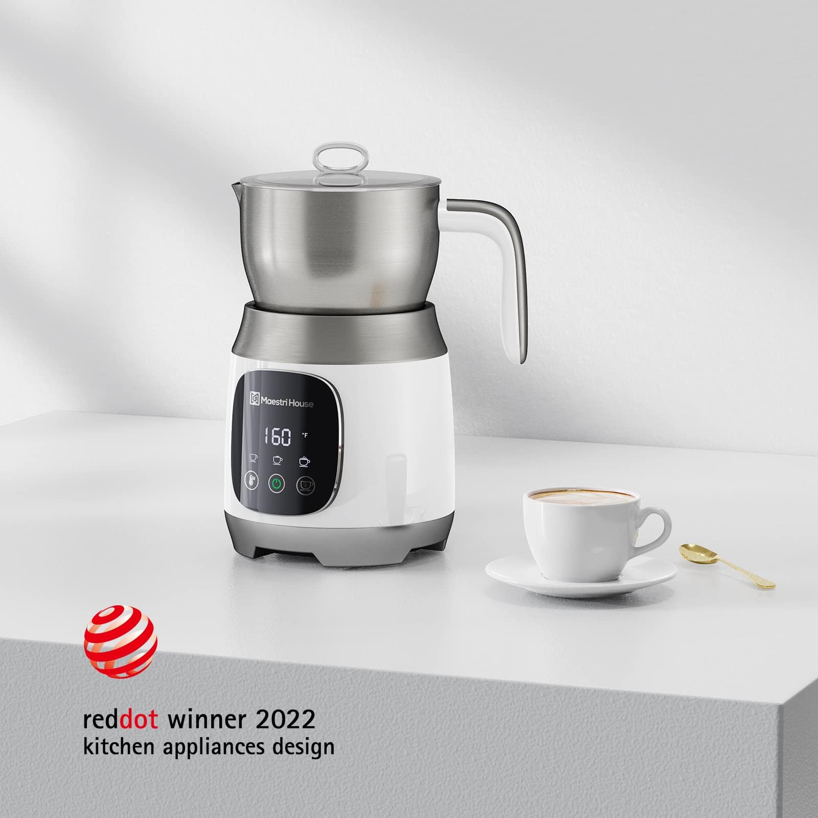 Maestri House Electric Milk Frother and Steamer - 21OZ/600ML Variable Temperature Control with Smart Touch, Adjustable Froth Thickness for Latte, Cappuccino & Hot Chocolate - Dishwasher Safe with Memory Function - Perfect for Home Coffee Bars, Office Use & Gift Giving