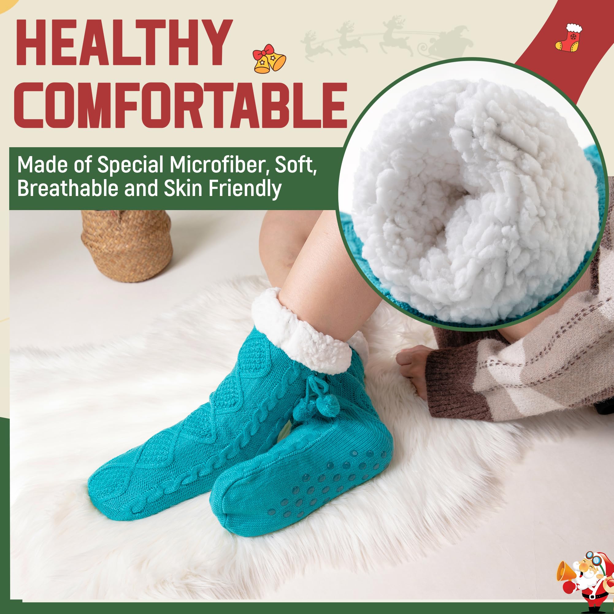 DoSmart Women's Fuzzy Slipper Socks - Winter Thermal Snowflake Fleece Lining, Fluffy Warm Indoor Home Socks for Christmas, Cozy Housewarming Gift - Perfect for Lounging, Relaxing & Holiday Comfort