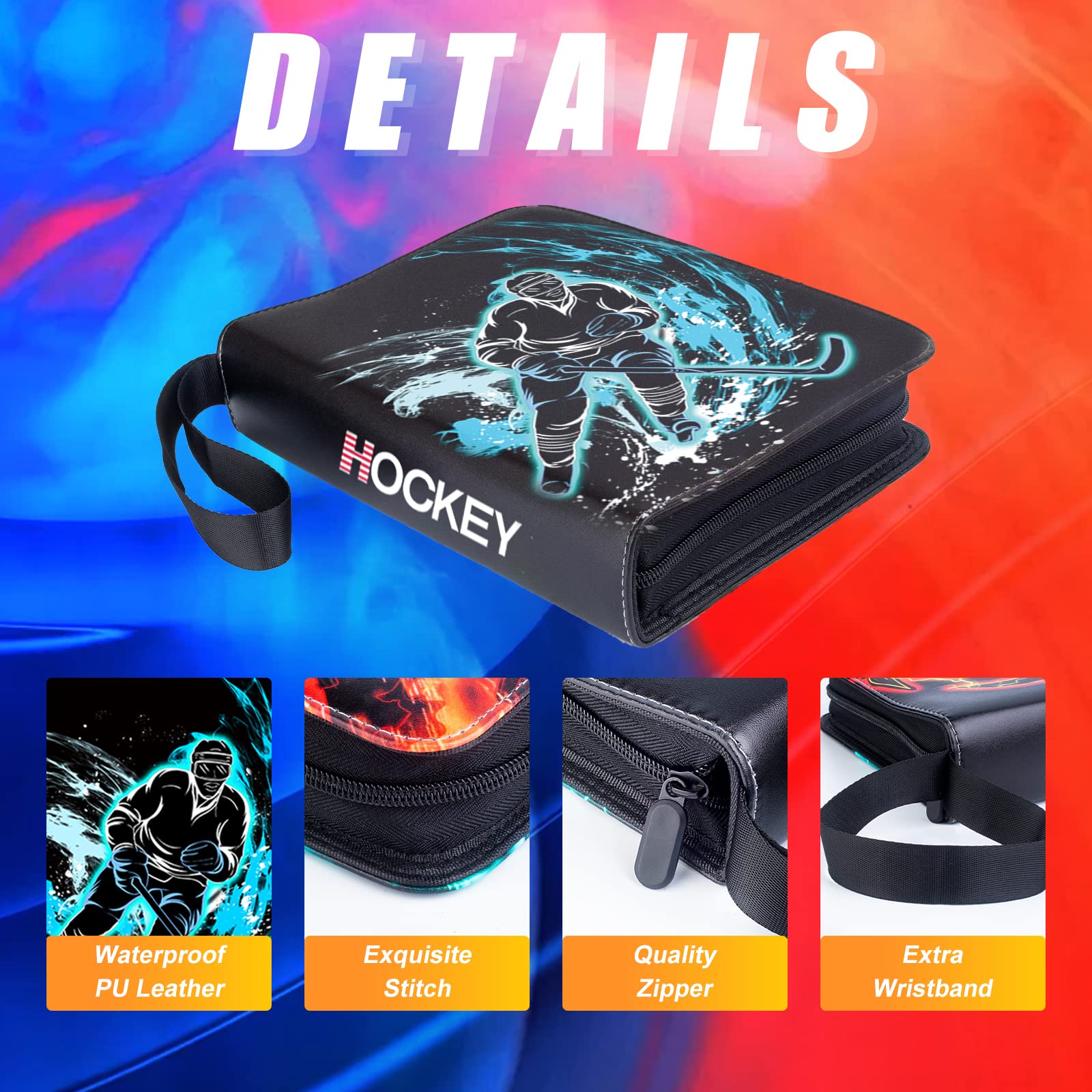 Hockey Card Binder - 4-Pocket Trading Card Holder with 50 Removable Double-Sided Sleeves, Fits 400 Sports Cards | Portable Card Album Case for Collectors | Perfect for Organizing & Protecting Hockey, Baseball & Trading Card Collections
