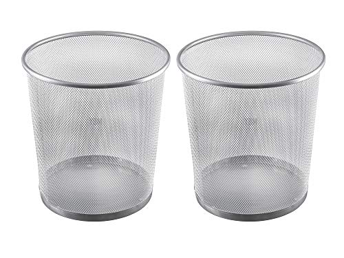 YBM Home & Office Mesh Wastebasket Trash Can - 4.75 Gallon Round Metal Bin with Durable Silver Finish (2-Pack) - Perfect for Workspaces, Bedrooms, and Bathrooms