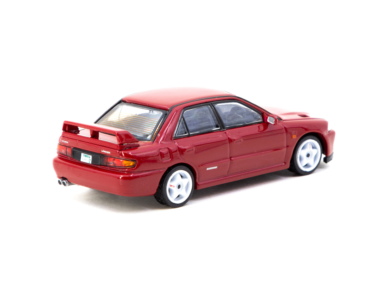 Tarmac Works 1/64 Scale Mitsubishi Lancer GSR Evolution II Diecast Model Car - Red with Tarmac Cards - Collectible Miniature Vehicle for Display & Racing Scenes - Perfect for Car Enthusiasts & Model Collectors