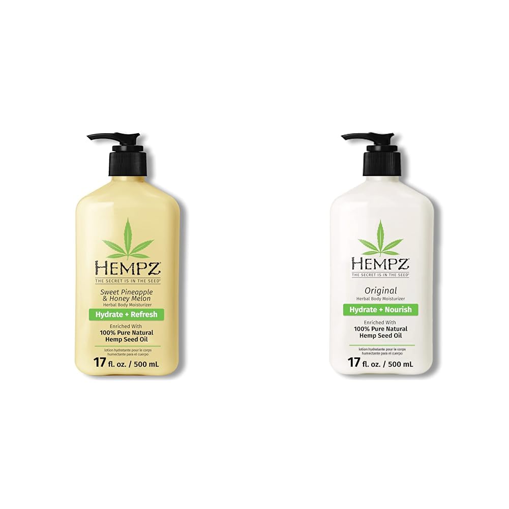 Hempz Sweet Pineapple & Honey Melon Body Lotion - 17oz Daily Moisturizing Cream with Natural Hemp Seed Oil, Shea Butter & Ginseng - Hydrating Dry Skin for Summer & Travel Use