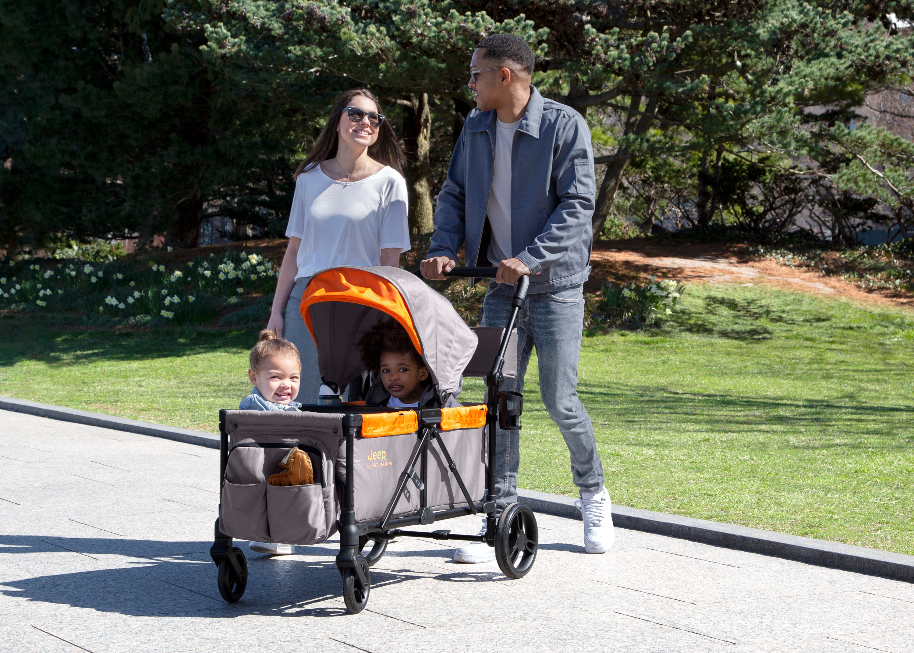Jeep Sport All-Terrain Stroller Wagon for Kids - Heavy Duty 4 Wheel Push Wagon with Canopy & Storage | Perfect for Beach, Park, Camping & Outdoor Adventures