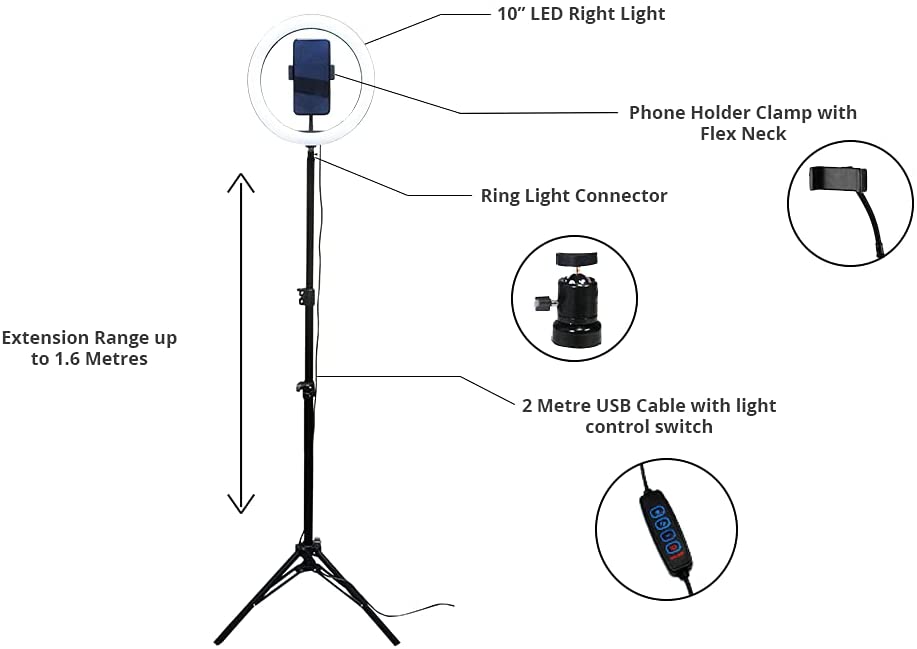 IFOCUS 10 Inch LED Ring Light with Adjustable Brightness & Color Temperature, Includes Mini Tripod Stand - Perfect for Makeup, YouTube Videos, TikTok Live Streaming & Photography