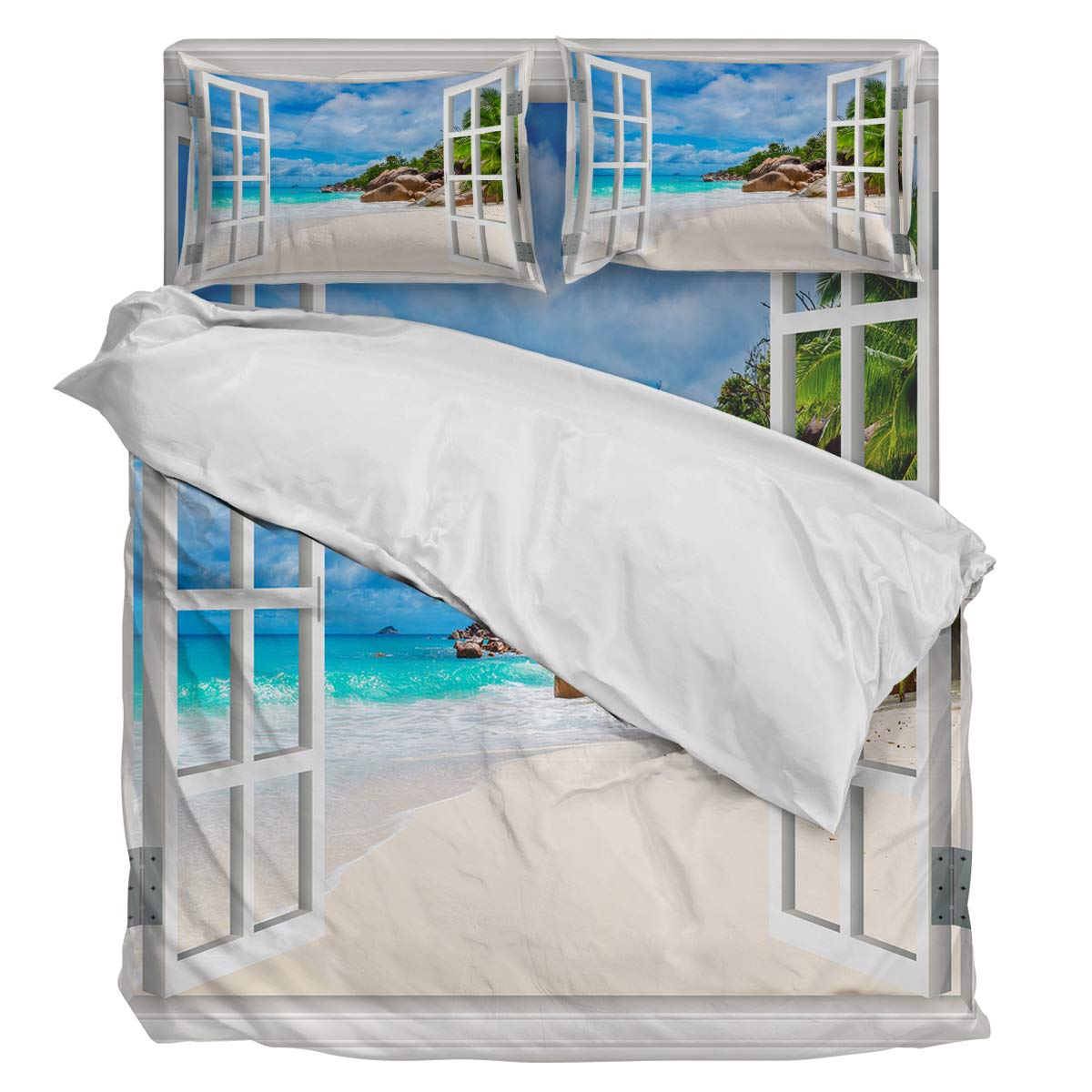 Exotic Tropical Beach 4-Piece Twin Duvet Cover Set - Soft Luxury Bedding with Sunflower Design (1 Duvet Cover + 1 Sheet + 2 Pillowcases) - Perfect for Coastal Bedrooms & Vacation Home Decor