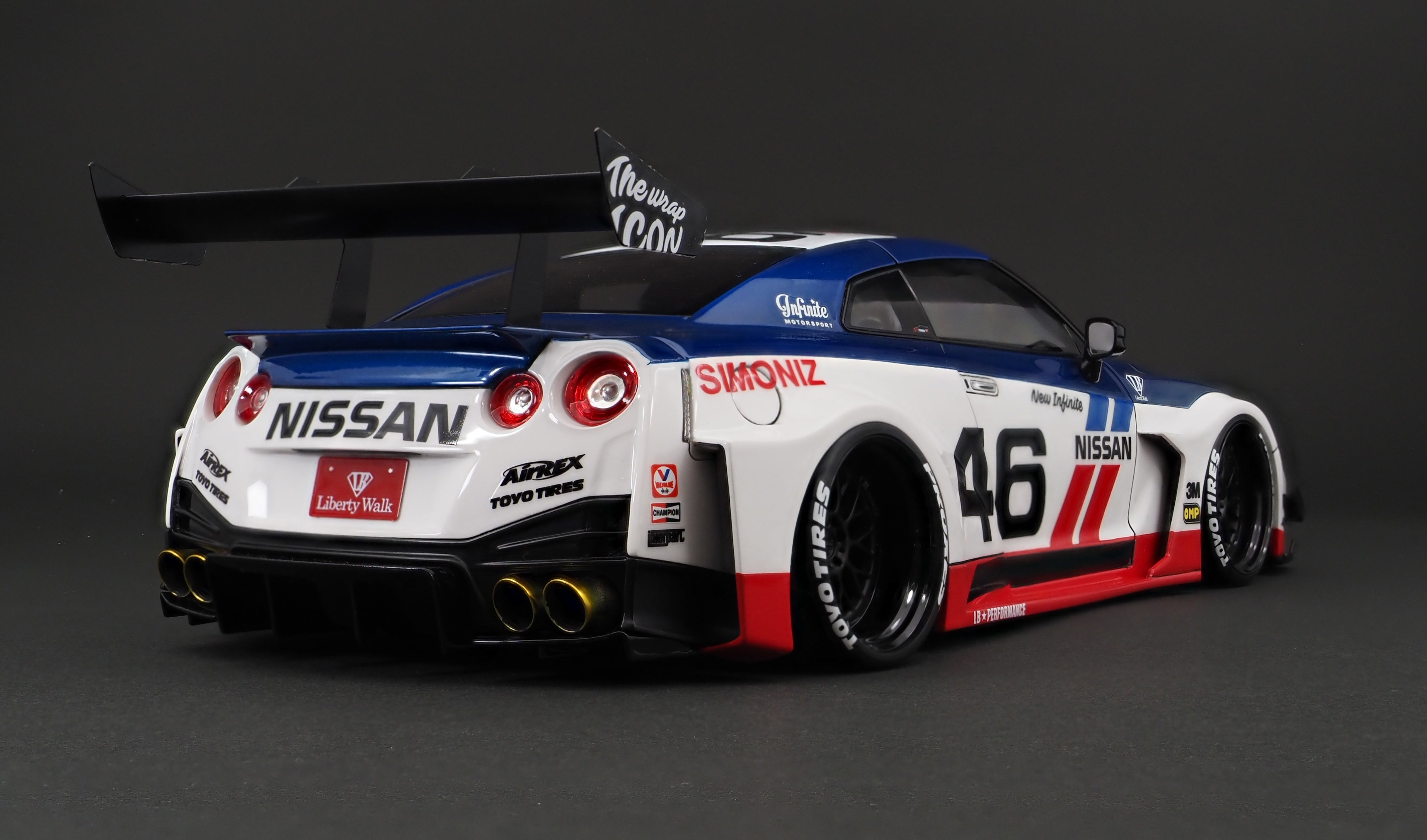 1:43 Scale Nissan GT-R GT3 LB Works Silhouette Diecast Model Car - Red, White & Blue Racing Collectible for Display & Car Enthusiasts