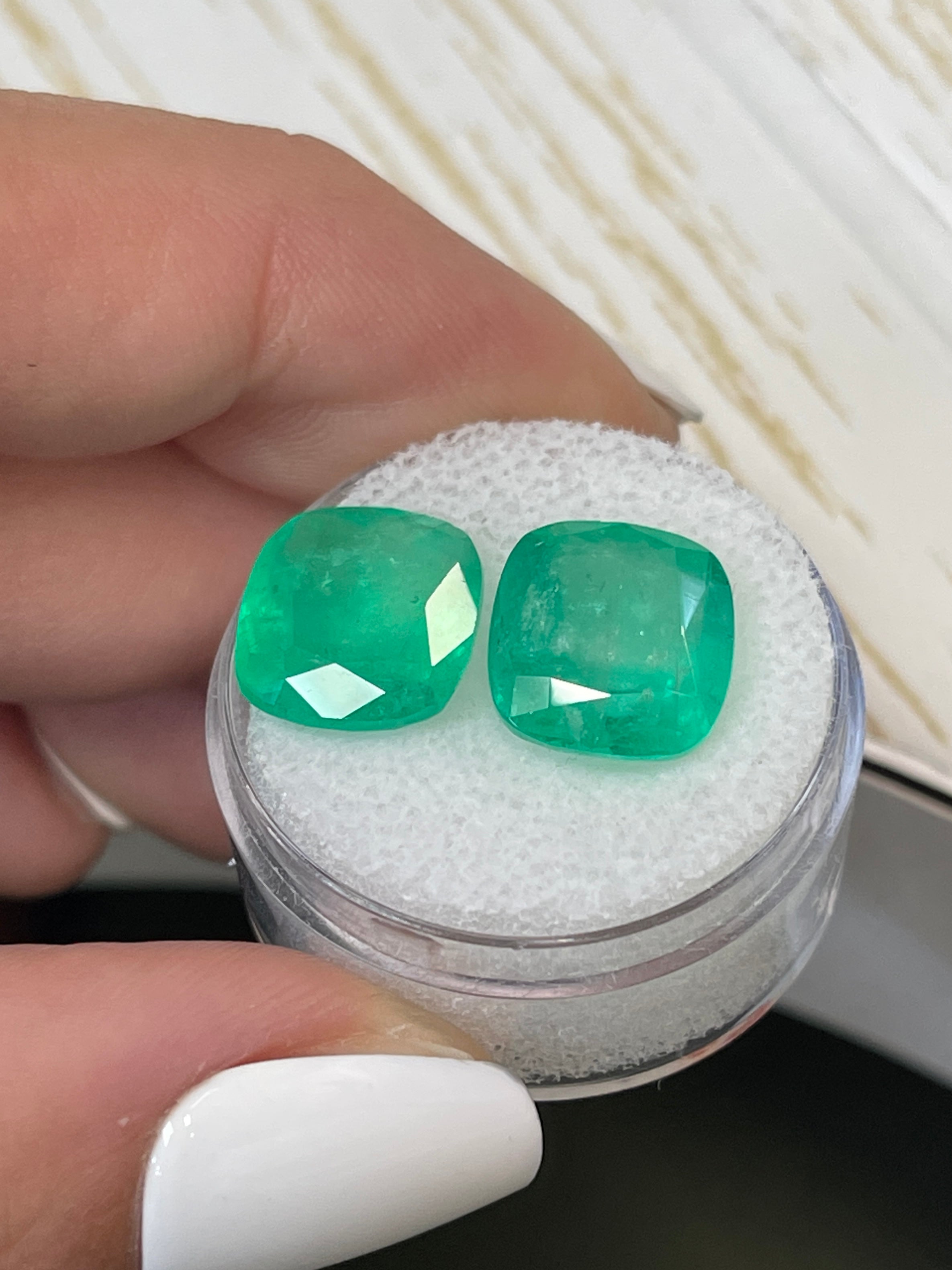 Natural Colombian Loose Emeralds 11.11tcw 12x11mm Cushion Cut - Yellowish Green Gemstones for Jewelry Making, Engagement Rings & Luxury Gifts