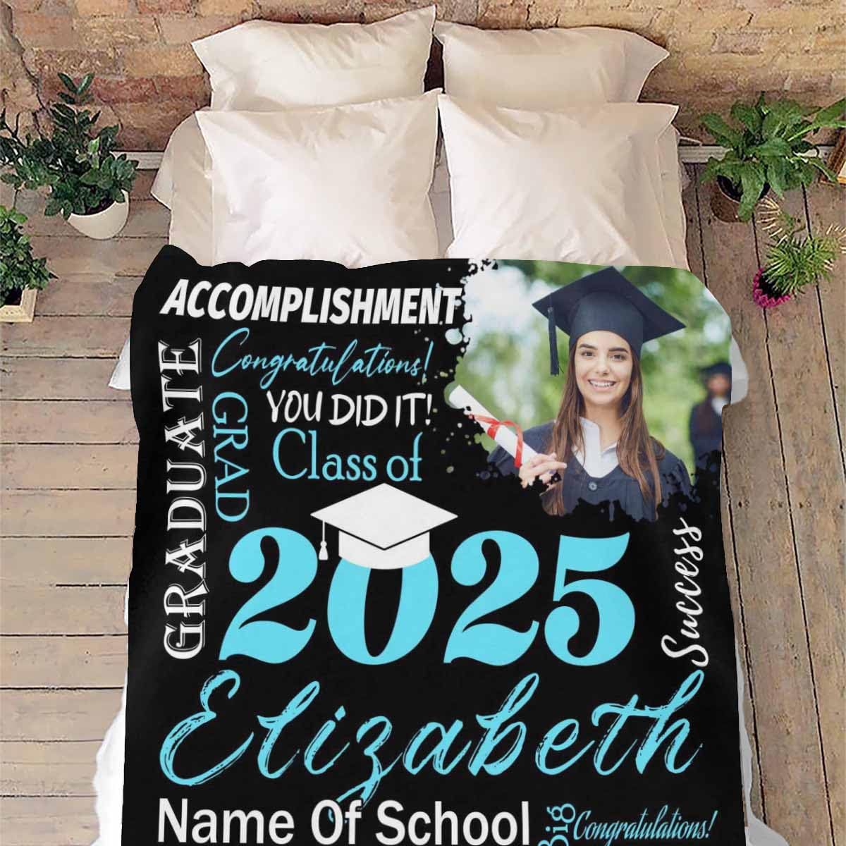 Personalized Graduation Blanket 2025 - Custom Photo Throw Blanket for High School & College Graduates - Class of 2025 Gift for Her/Him - 30x40 Inch Black Blanket with Inspirational Quote - Perfect Graduation Party Decor & Cozy Dorm Room Throw