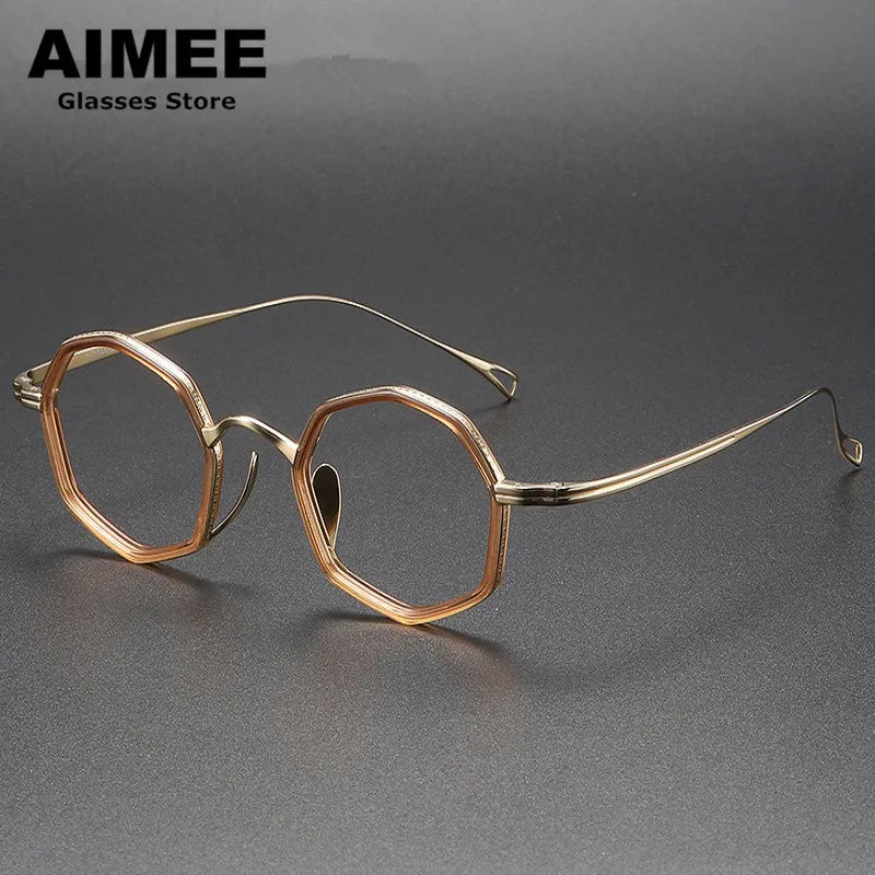 Stylish Unisex Full Rim Polygon Round Titanium Acetate Eyeglasses 80872 - Lightweight & Durable Frames for Work, Reading & Fashion