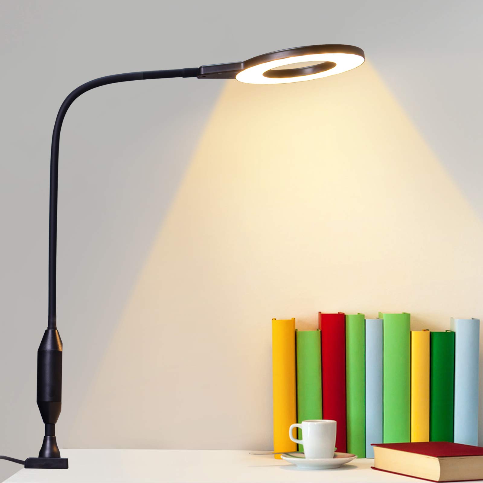 800LM LED Desk Lamp with Flexible Gooseneck & Touch Dimmable - Adjustable Clamp Light for Home Office, Reading, Studying | Eye-Caring Task Light with Swing Arm, Space Saving Design | Perfect for Night Work, Dorm Rooms & Crafting