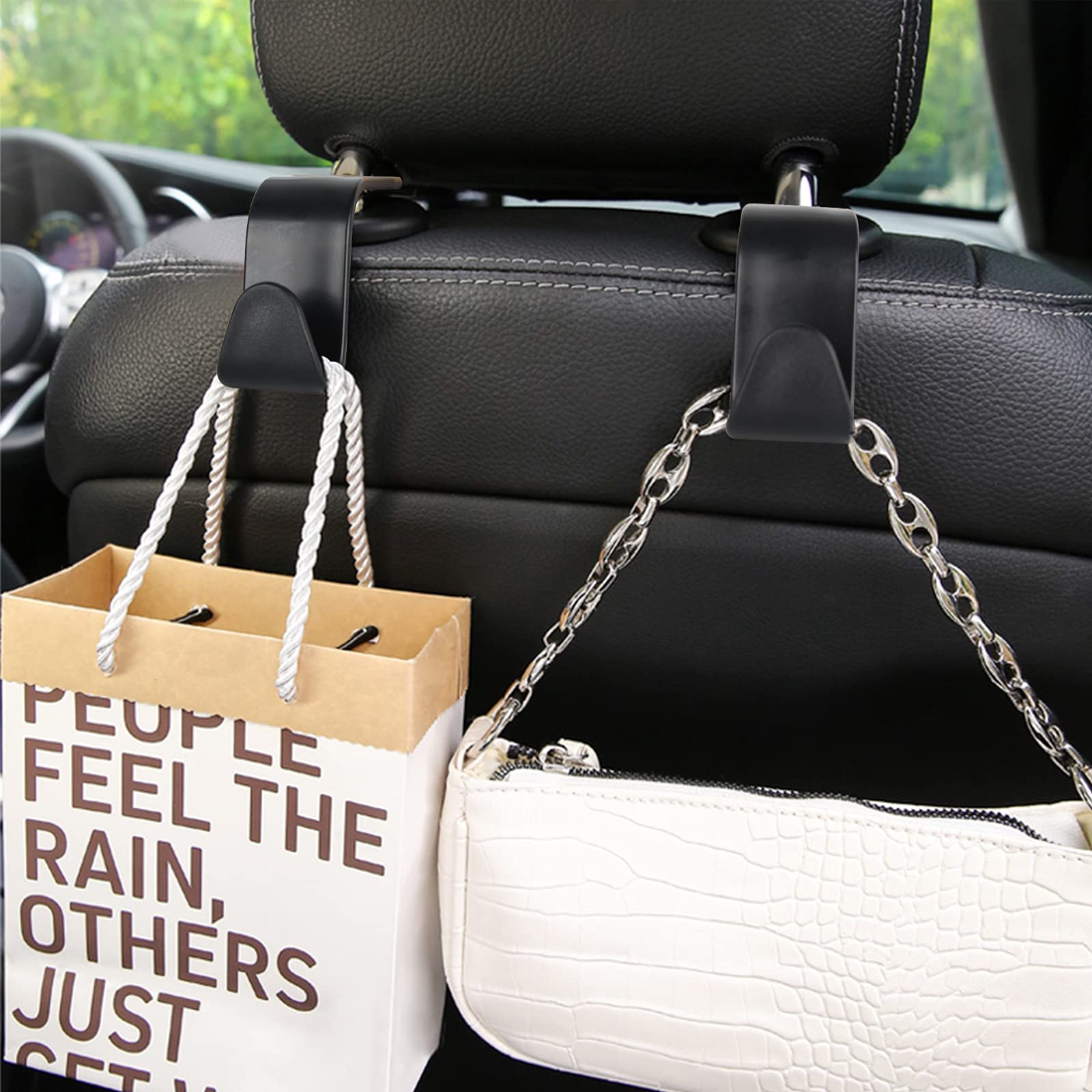 4 Pack Car Seat Headrest Hooks - Heavy Duty Backseat Organizer for Purses, Bags, Clothes & Water Bottles - Perfect Car Accessories for Road Trips & Daily Commute
