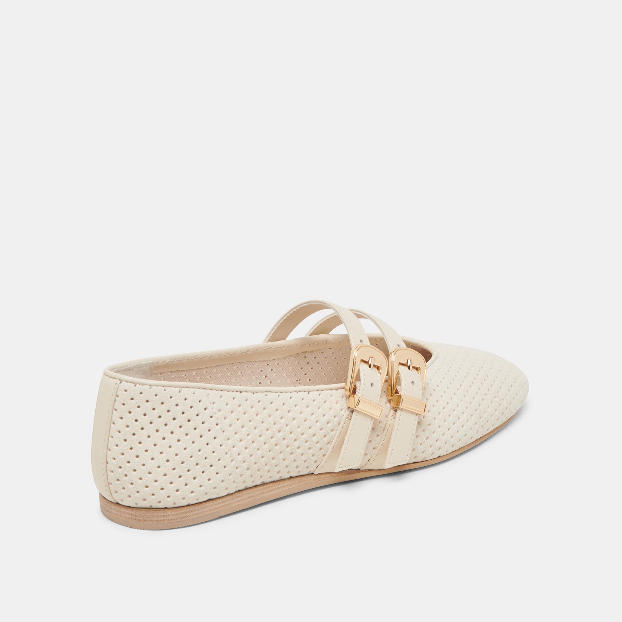 BAYLEE Women's Wide Ballet Flats - Perforated Suede Comfort Shoes for Women | Casual & Office Wear | Bone Color