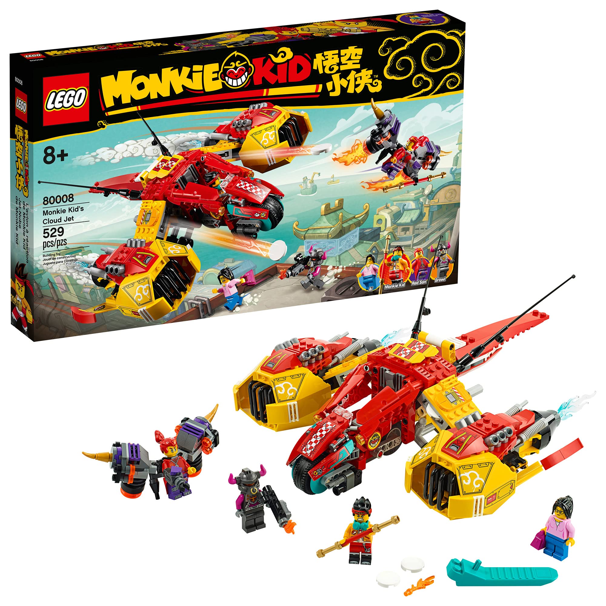 LEGO Monkie Kid: Monkie Kid’s Cloud Jet 80008 Building Kit (529 Pieces) - Amazon Exclusive Airplane Toy Set for Kids & Collectors - Perfect for Creative Play & Display