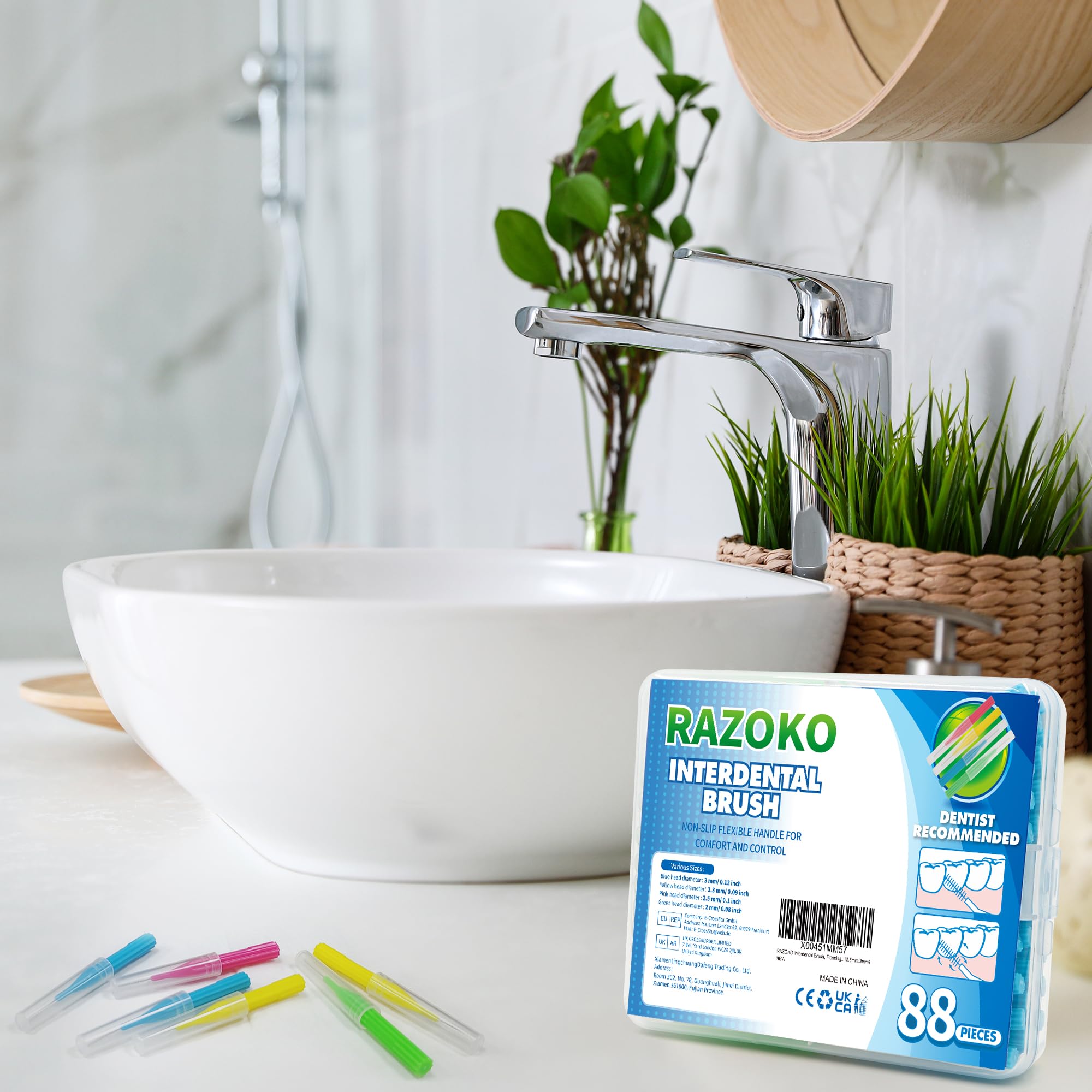 RAZOKO Interdental Brush - 176 Count (2mm-3mm) for Easy Teeth Cleaning & Flossing at Home