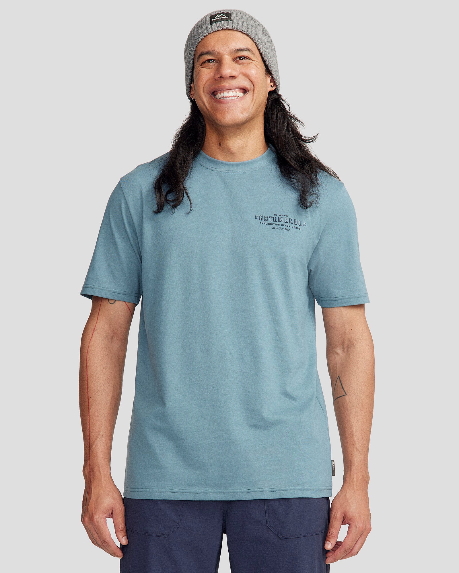 Men's Organic Cotton Exploration T-Shirt - Washed Blue for Outdoor Adventures & Casual Wear