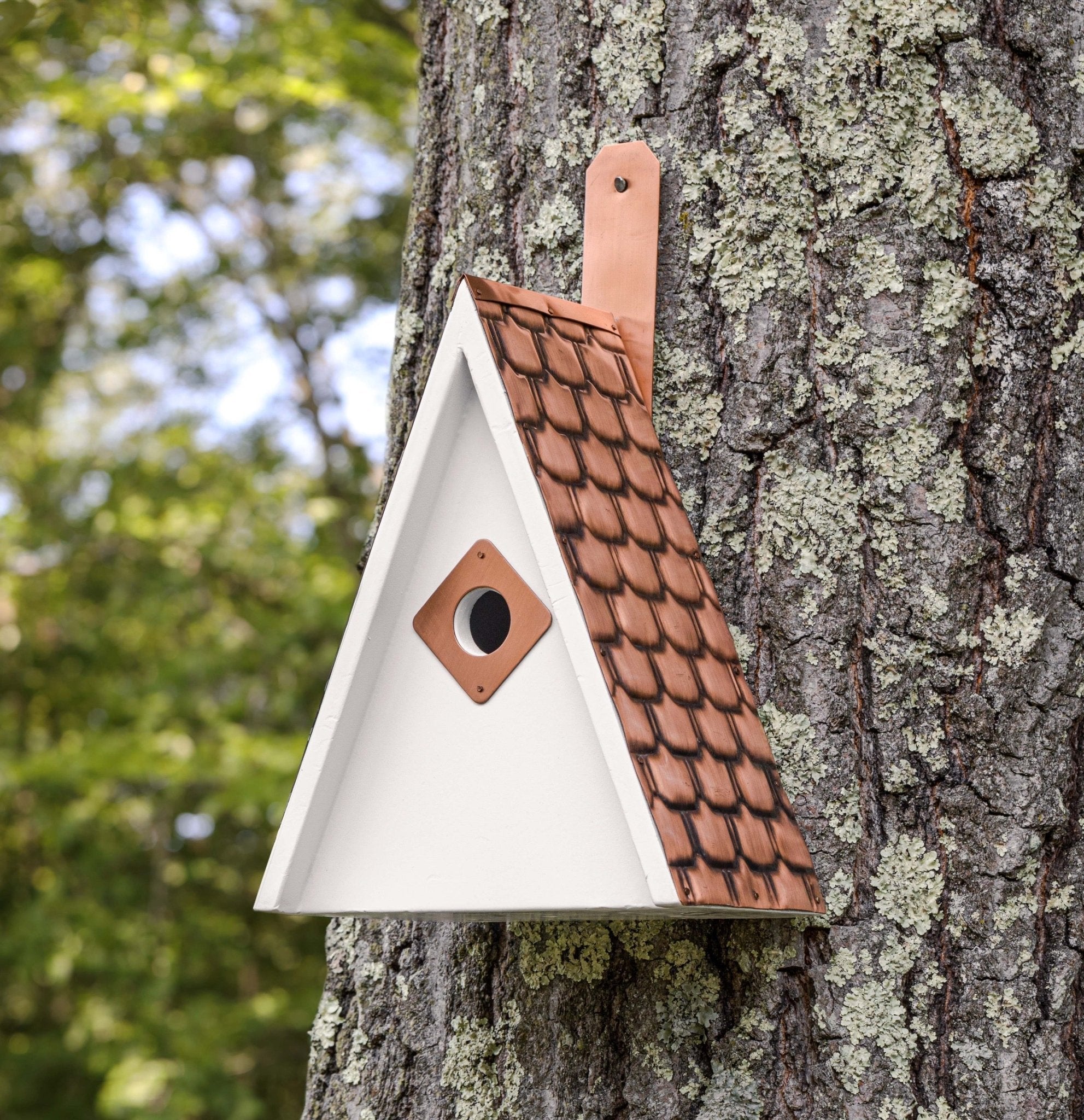 Swiss Chalet Style Bird House with Shingled Copper Roof - Handcrafted Garden Decor for Outdoor Bird Watching & Backyard Decoration