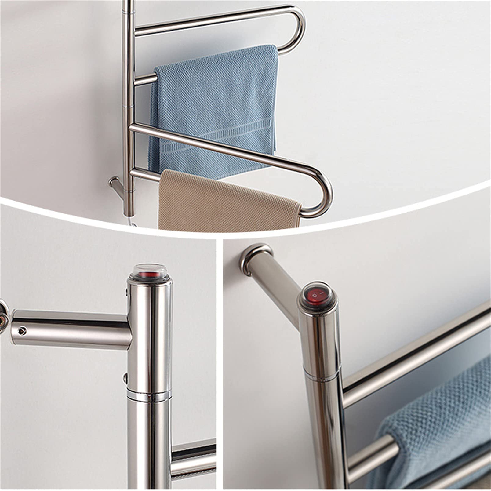 APUM 80W Wall Mounted Electric Towel Warmer with Timer - 304 Stainless Steel Heated Towel Rack for Bathroom (3 Bars, Silver, Plug-in) - Perfect for Spa, Luxury Bathrooms & Cold Winter Mornings