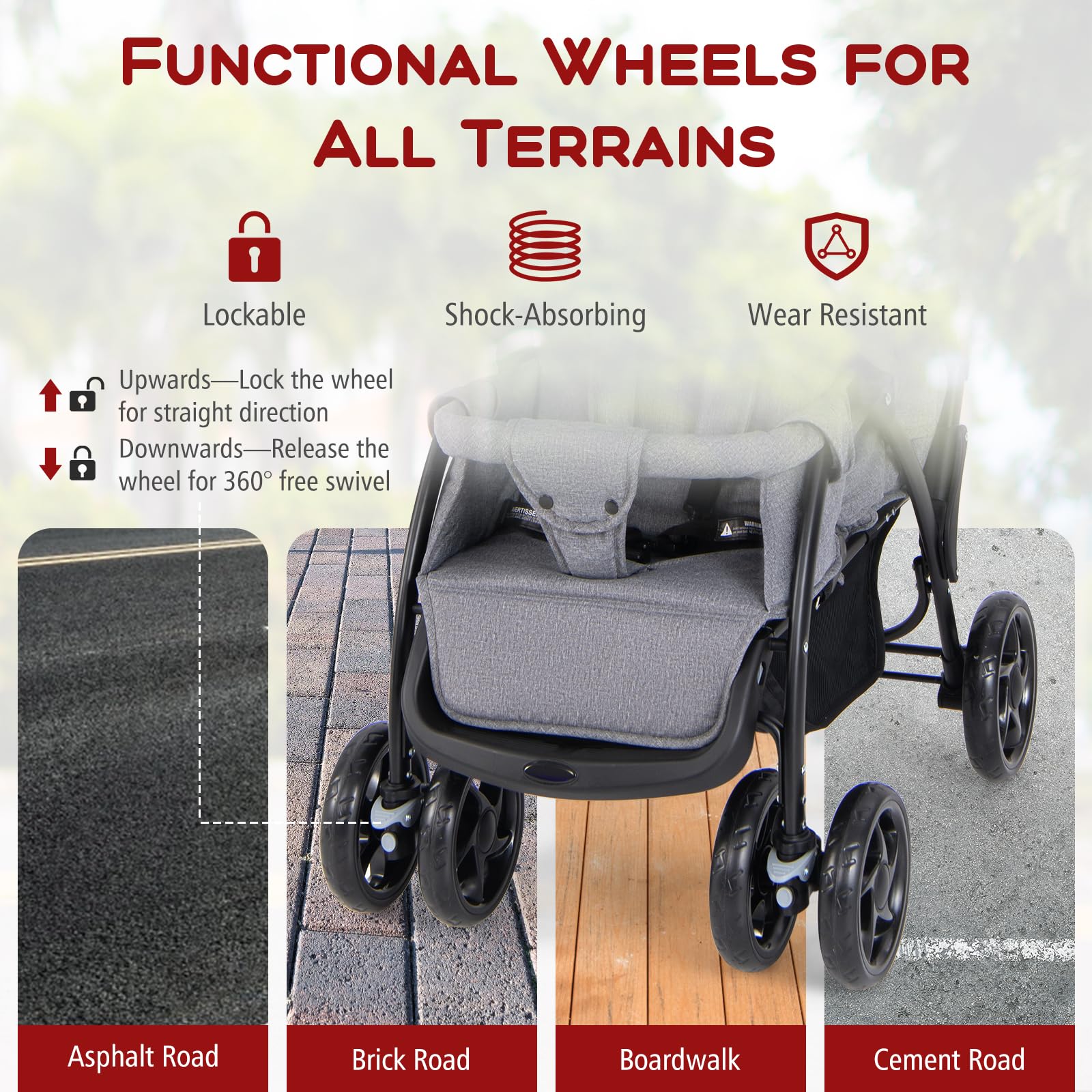 HONEY JOY Double Stroller - Lightweight Foldable Tandem Twin Stroller for Newborns & Toddlers with 5-Point Safety Harness, Reclining Seats & Storage Basket | Perfect for Twins, Siblings or Daycare Use (Gray)