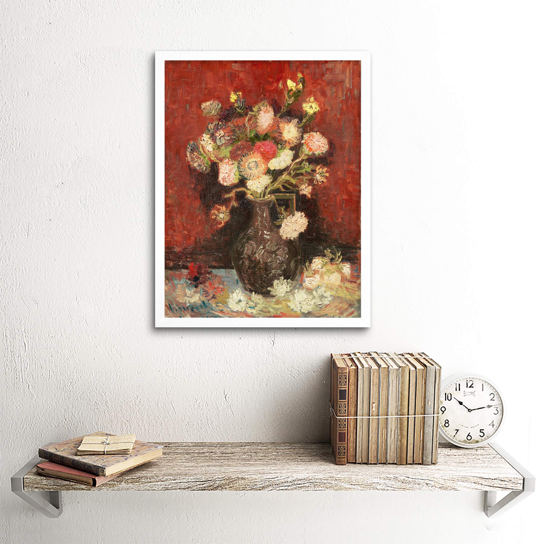 Vincent Van Gogh Vase With Chinese Asters And Gladioli Framed Art Print - 12x16 Inch Wall Decor Poster for Living Room, Bedroom & Office | Famous Flower Painting Reproduction