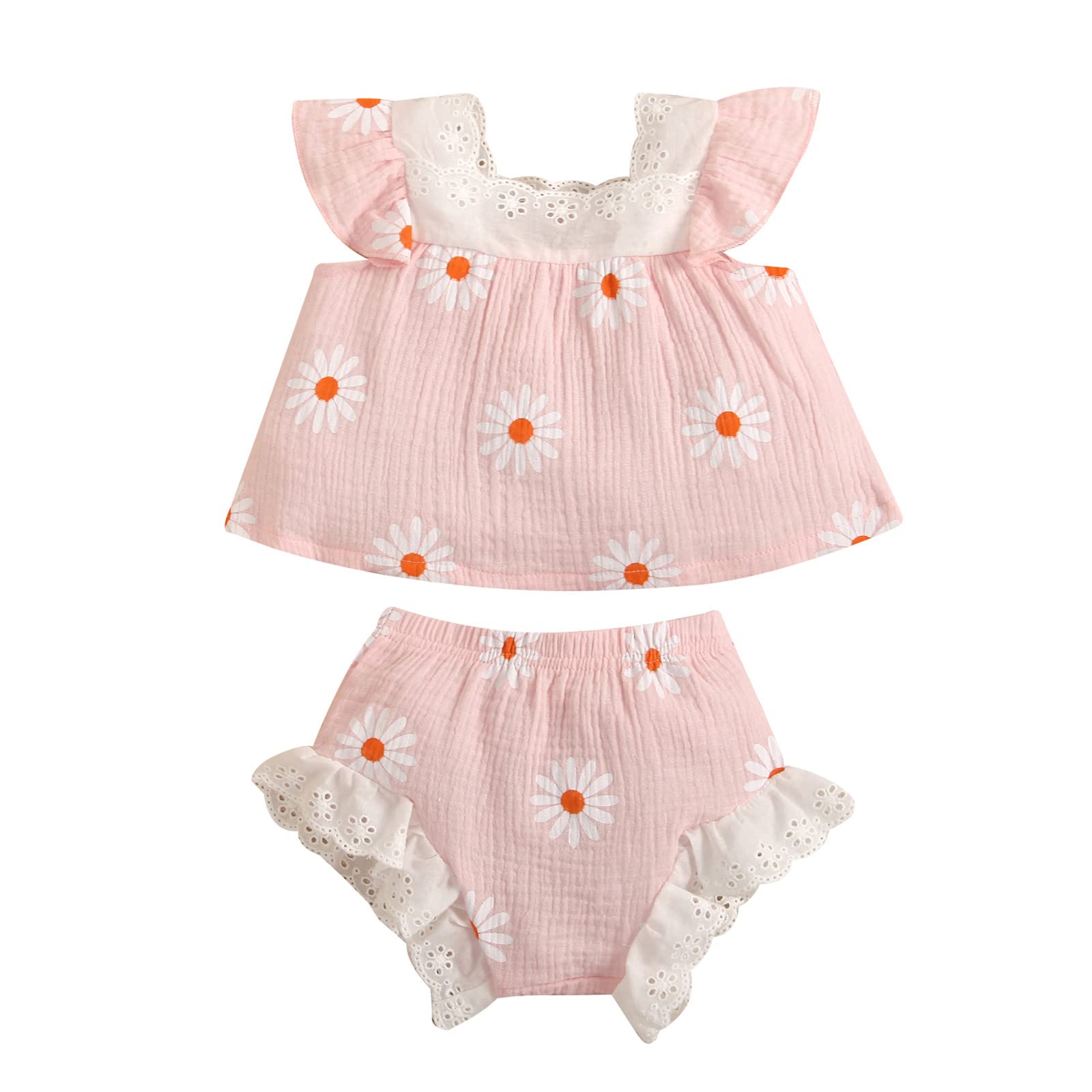 Toddler Baby Girls Summer Outfits - Sleeveless Lace Linen Clothes Set for Newborn & Infant | Perfect for Playtime, Beach & Family Photos